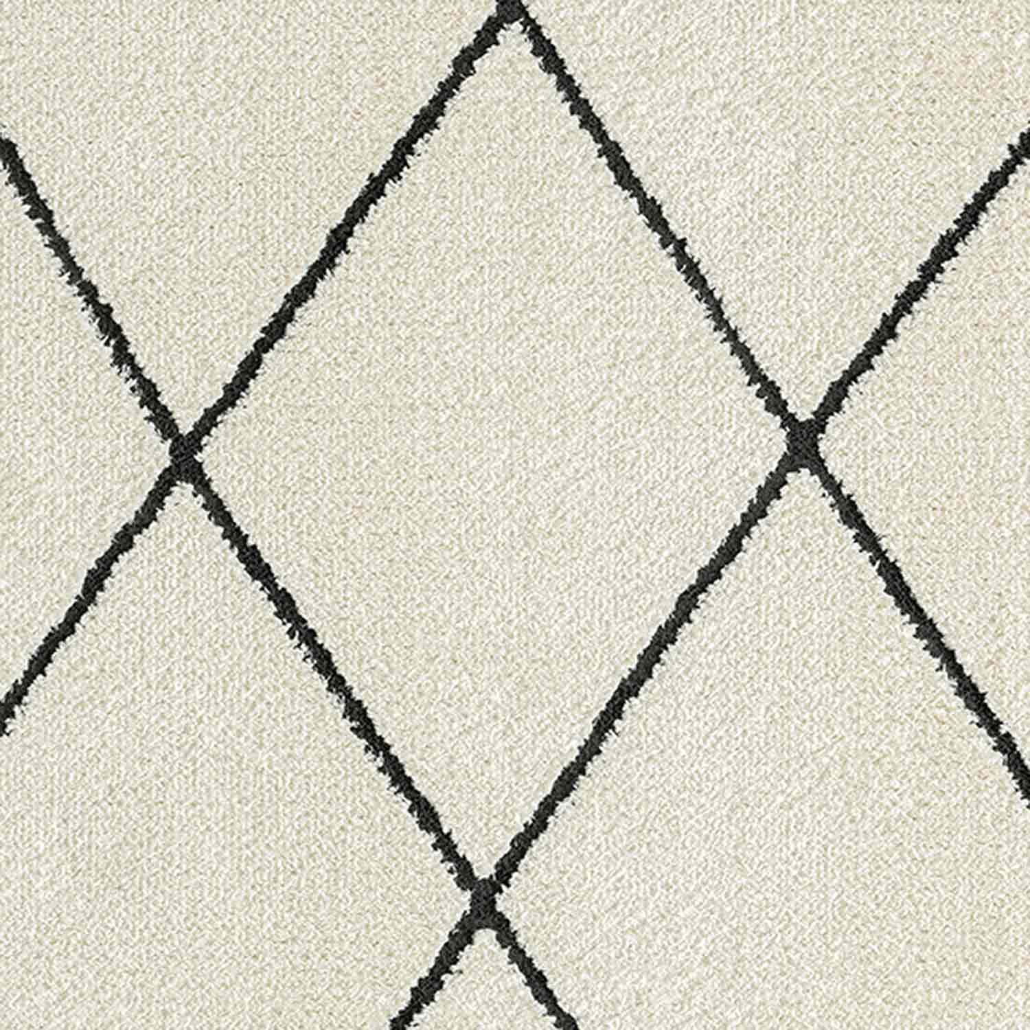 Krem Siyah Baklava Desenli Saçaklı Modern Halı-Pera Halı