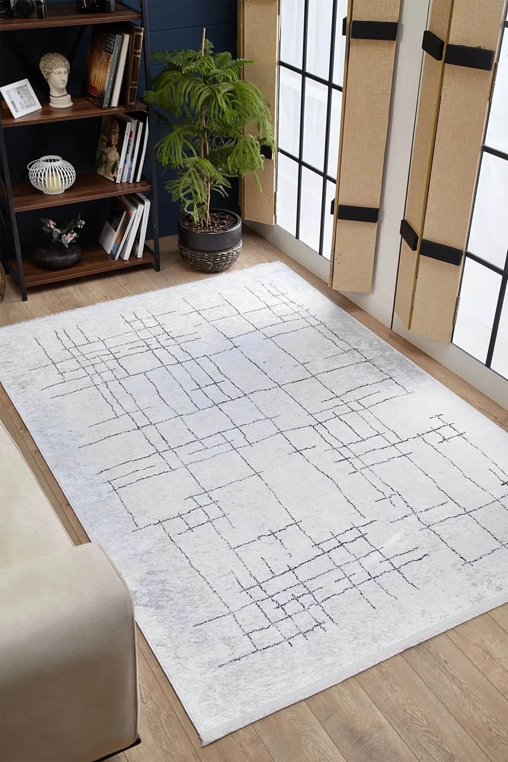 Krem Siyah Geometrik Halı-Pera Halı