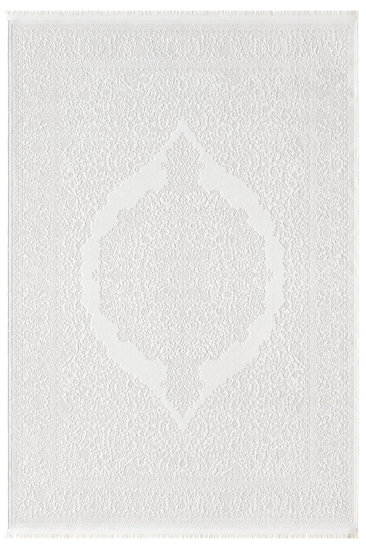 Krem Ton Sür Ton Oval Klasik Desenli Halı-Pera Halı