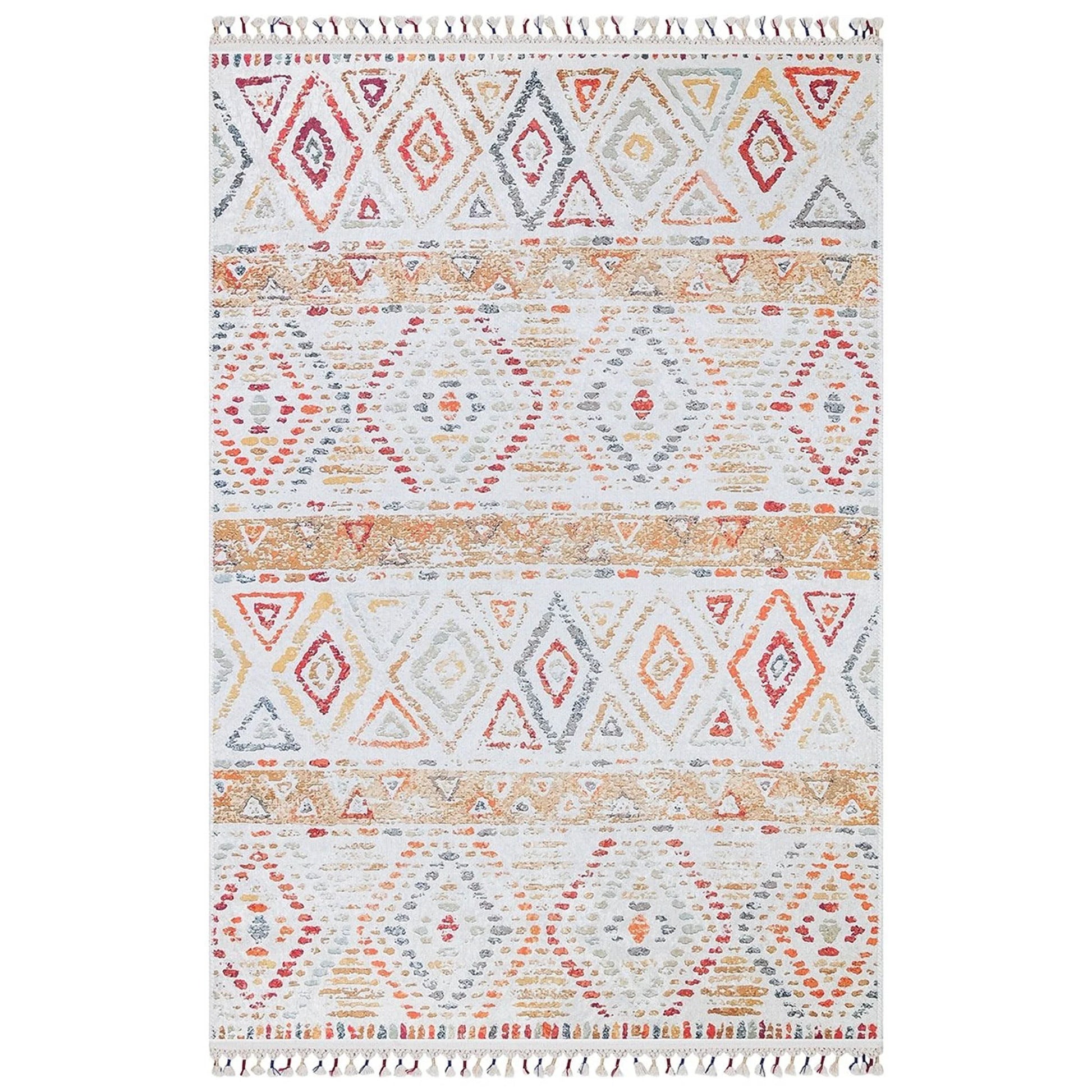 Krem Turuncu Çok Renkli Geometrik Desenli Modern Kilim Halı-Pera Halı