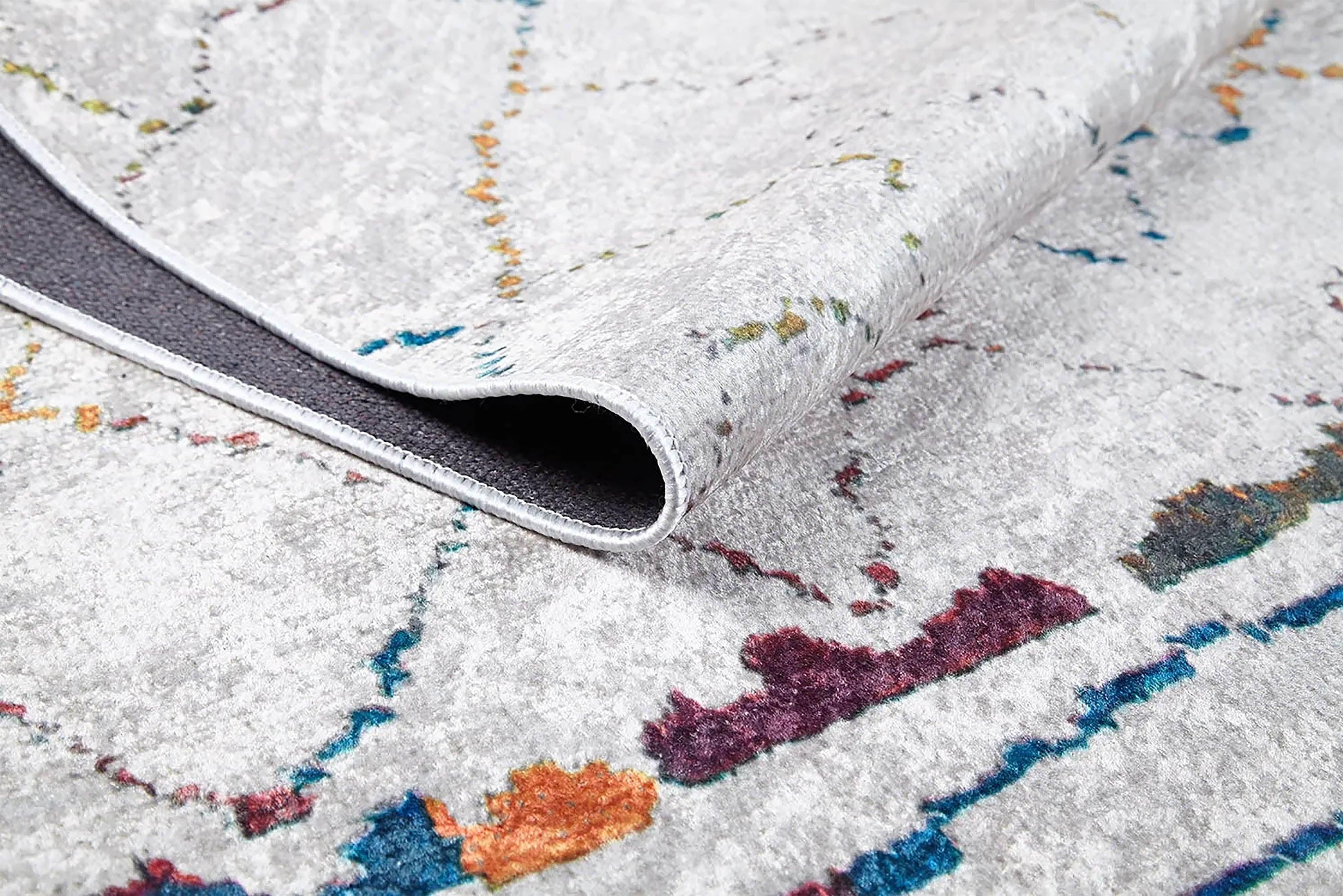 Krem Zeminli Çok Renkli Fas Izgara Desenli Modern Bohem Halı-Pera Halı