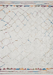 Krem Zeminli Çok Renkli Fas Izgara Desenli Modern Bohem Halı-Pera Halı