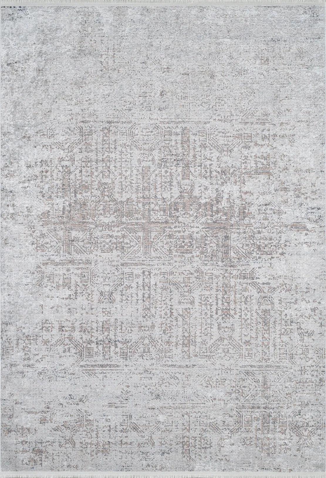 Krem ve Kahve Eskitme Desenli Halı-Pera Halı