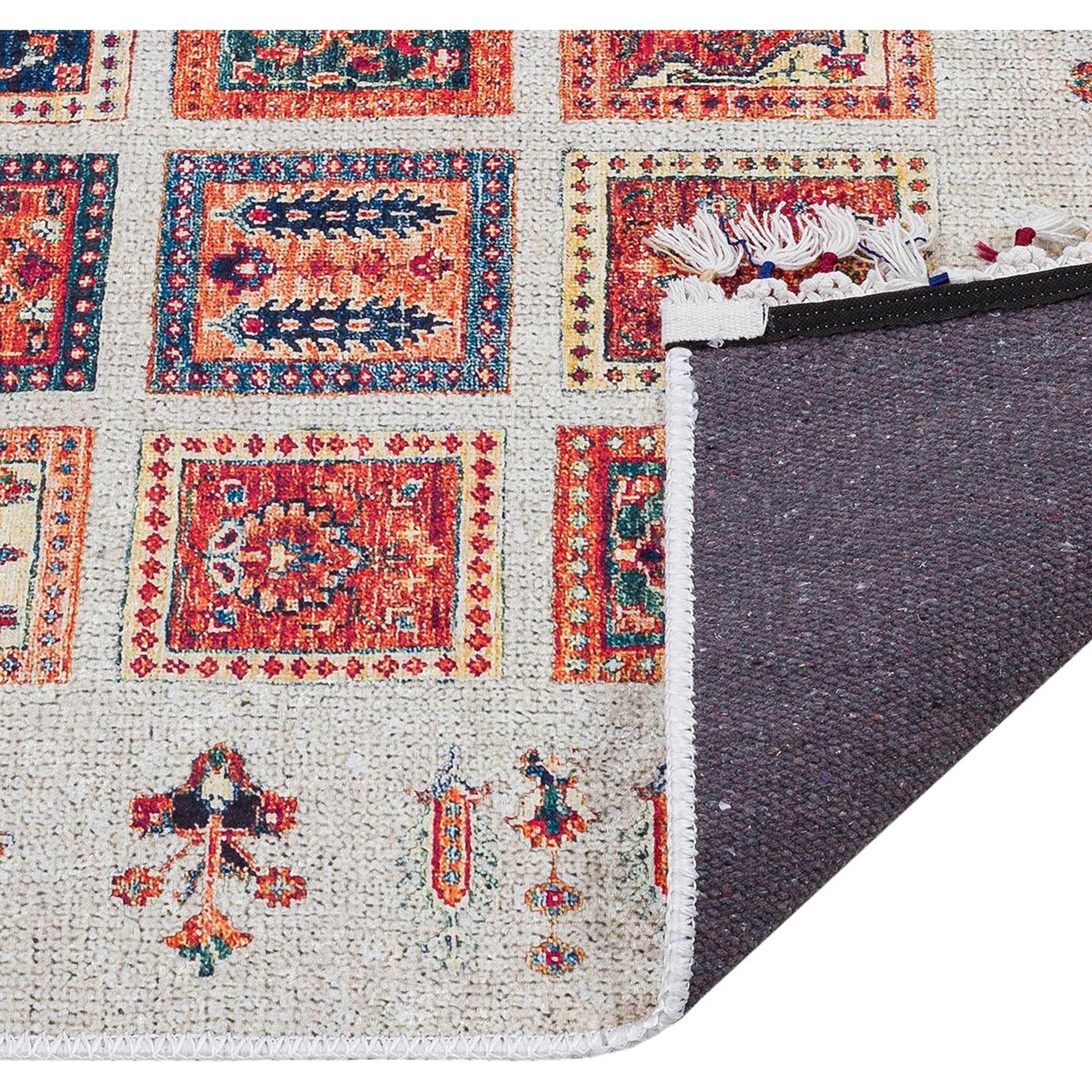 Krem Renkli Patchwork Desenli Vintage Kilim Halı - Pera Halı
