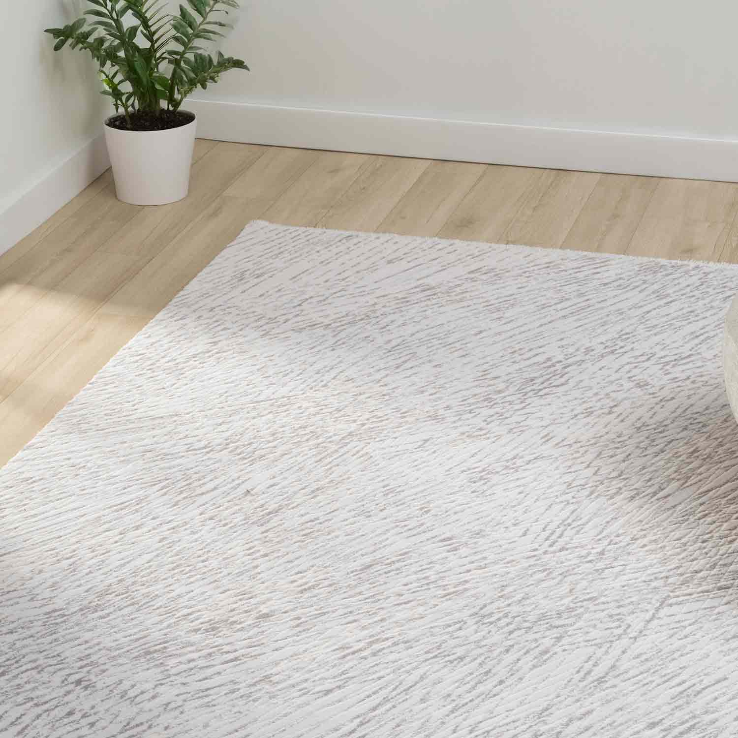 Krem Gri Soyut Çizgili Modern Halı