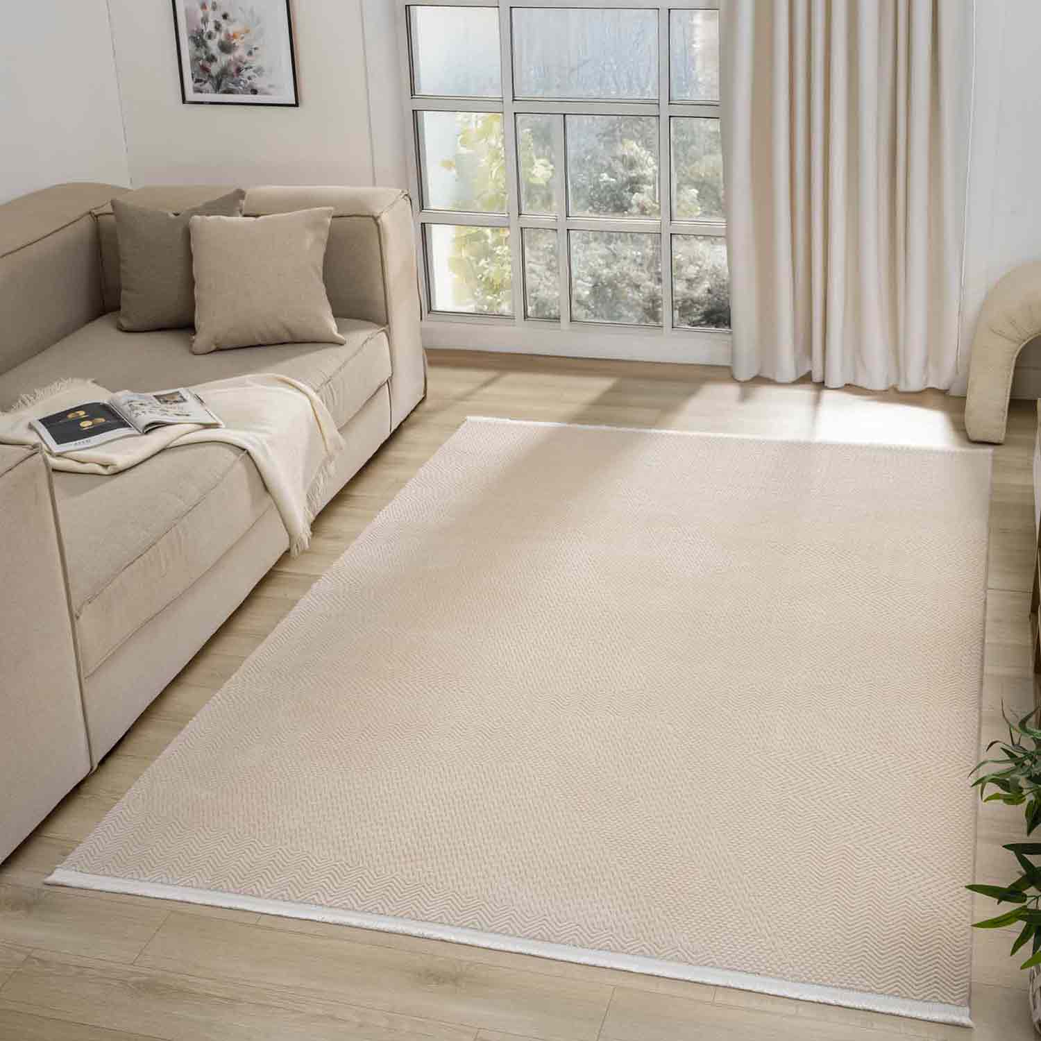 Bej Kabartmalı Soyut Modern Halı