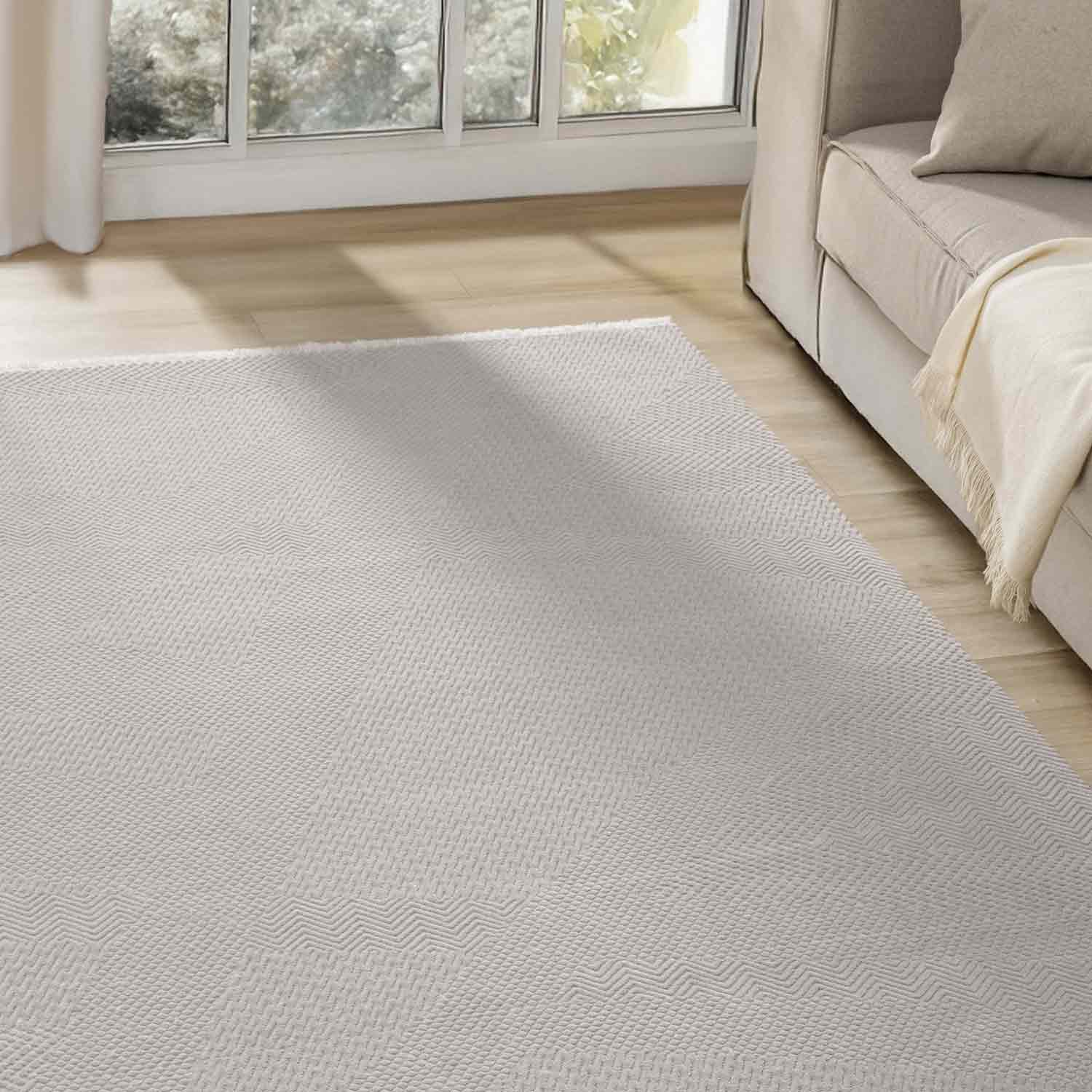 Açık Gri Kabartmalı Soyut Modern Halı