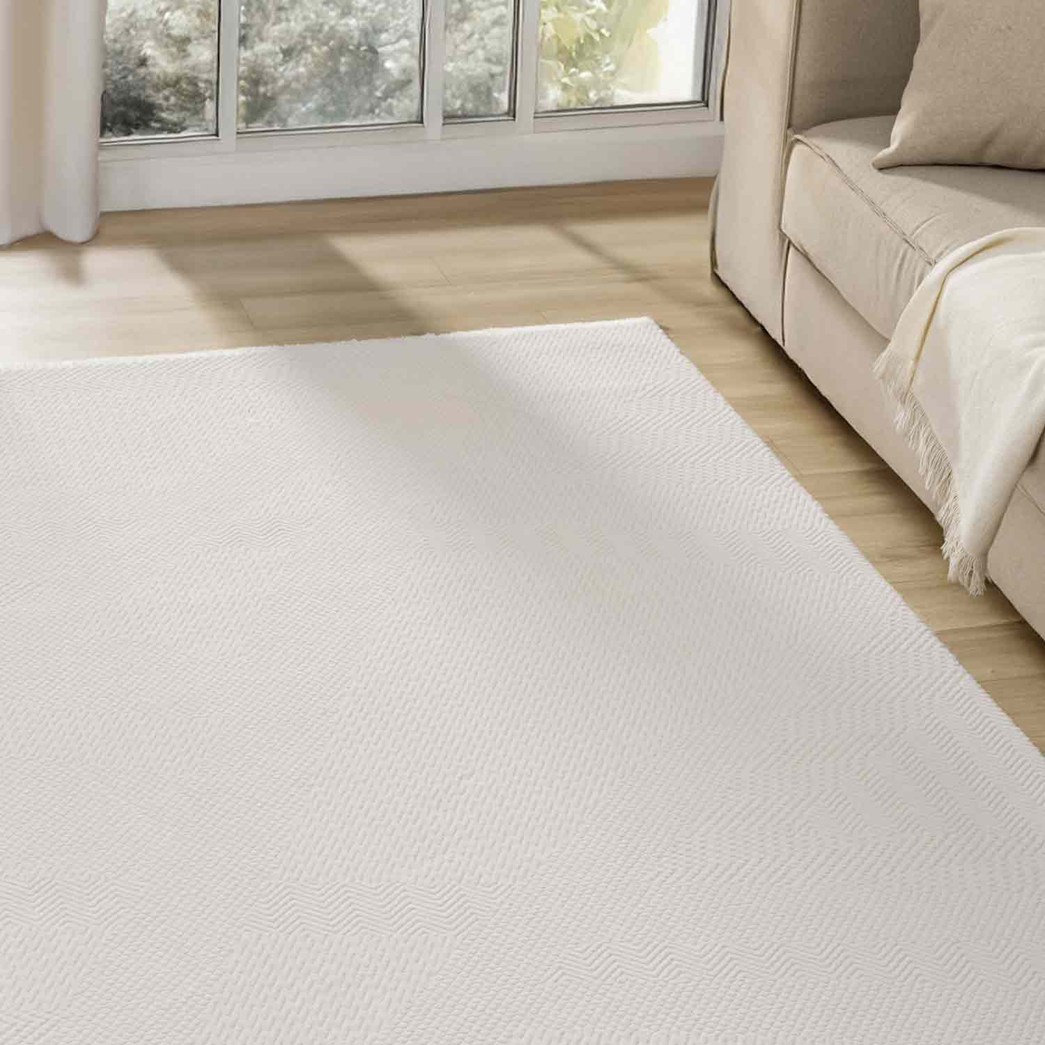 Krem Ton Sür Ton Kabartmalı Modern Halı