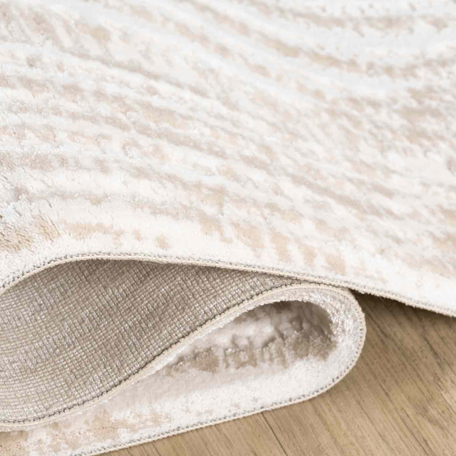 Bej Ton Sür Ton Kabartmalı Zikzak Çizgili Halı