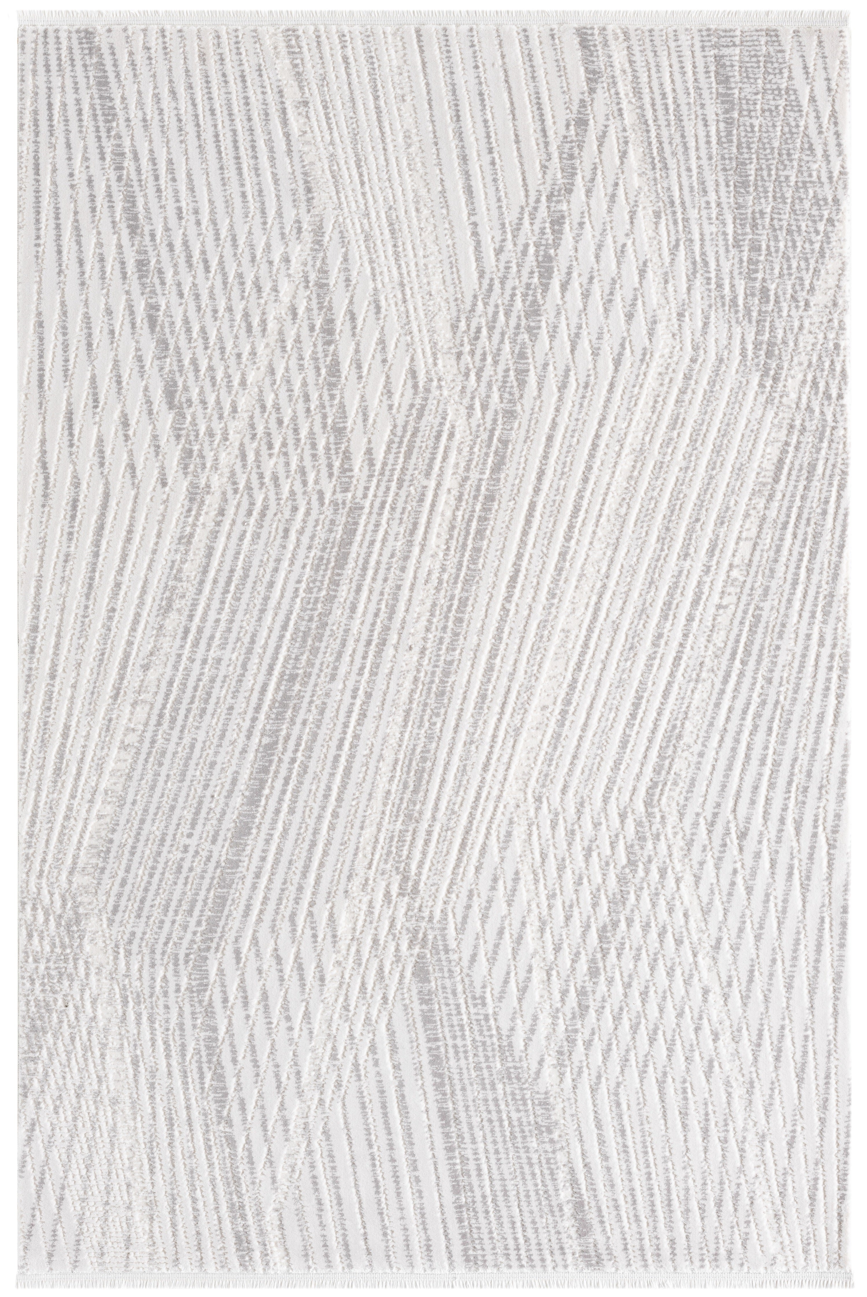 Açık Gri Beyaz Kabartmalı Zikzak Çizgili Halı