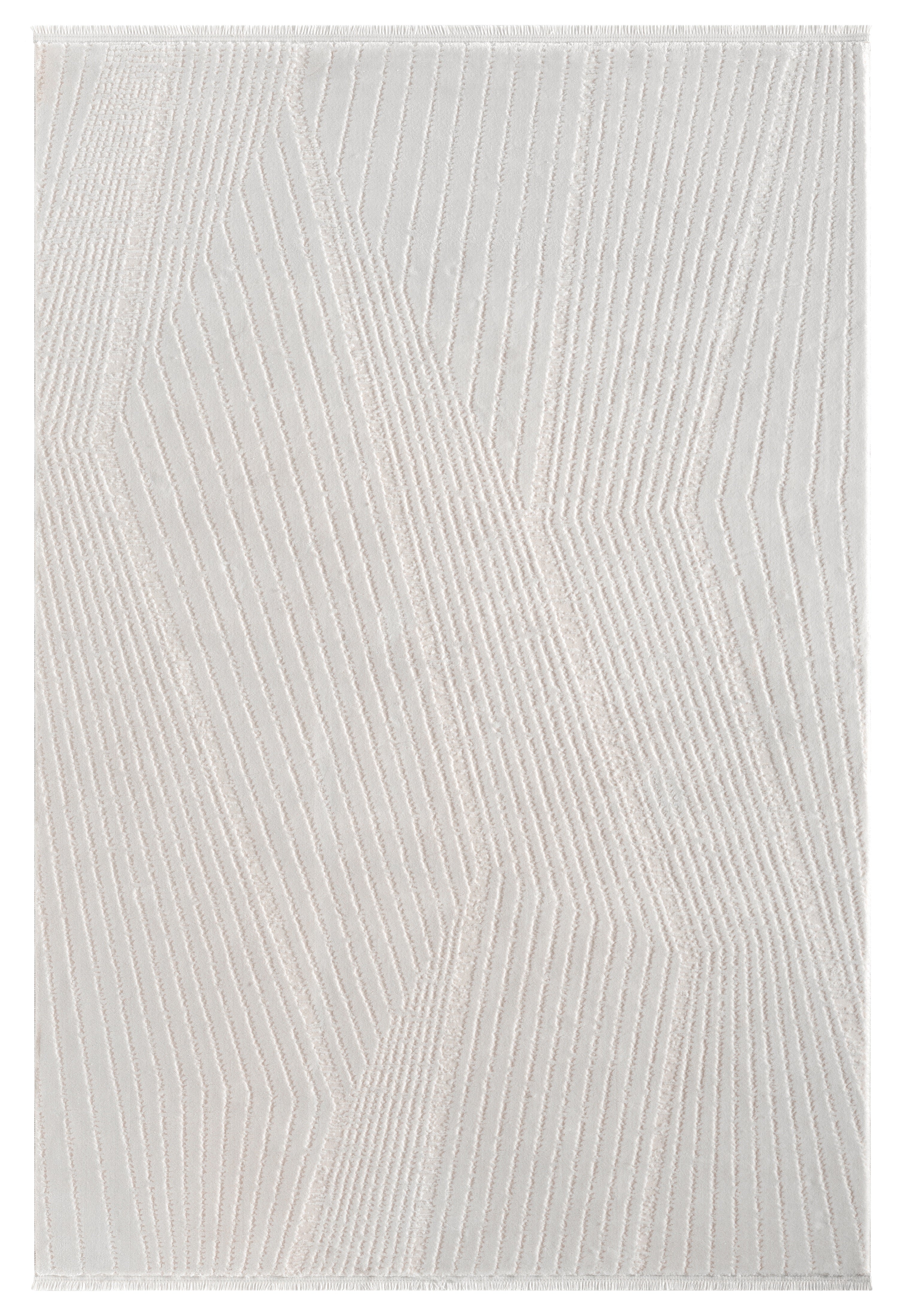 Krem Beyaz Kabartmalı Zikzak Çizgili Halı