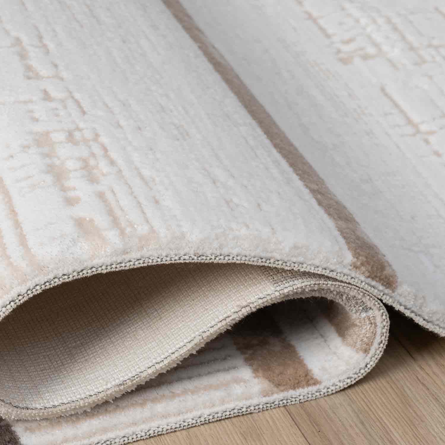 Krem Bej Kahve Yatay Blok Desenli Halı