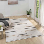 Krem Bej Kahve Yatay Blok Desenli Halı