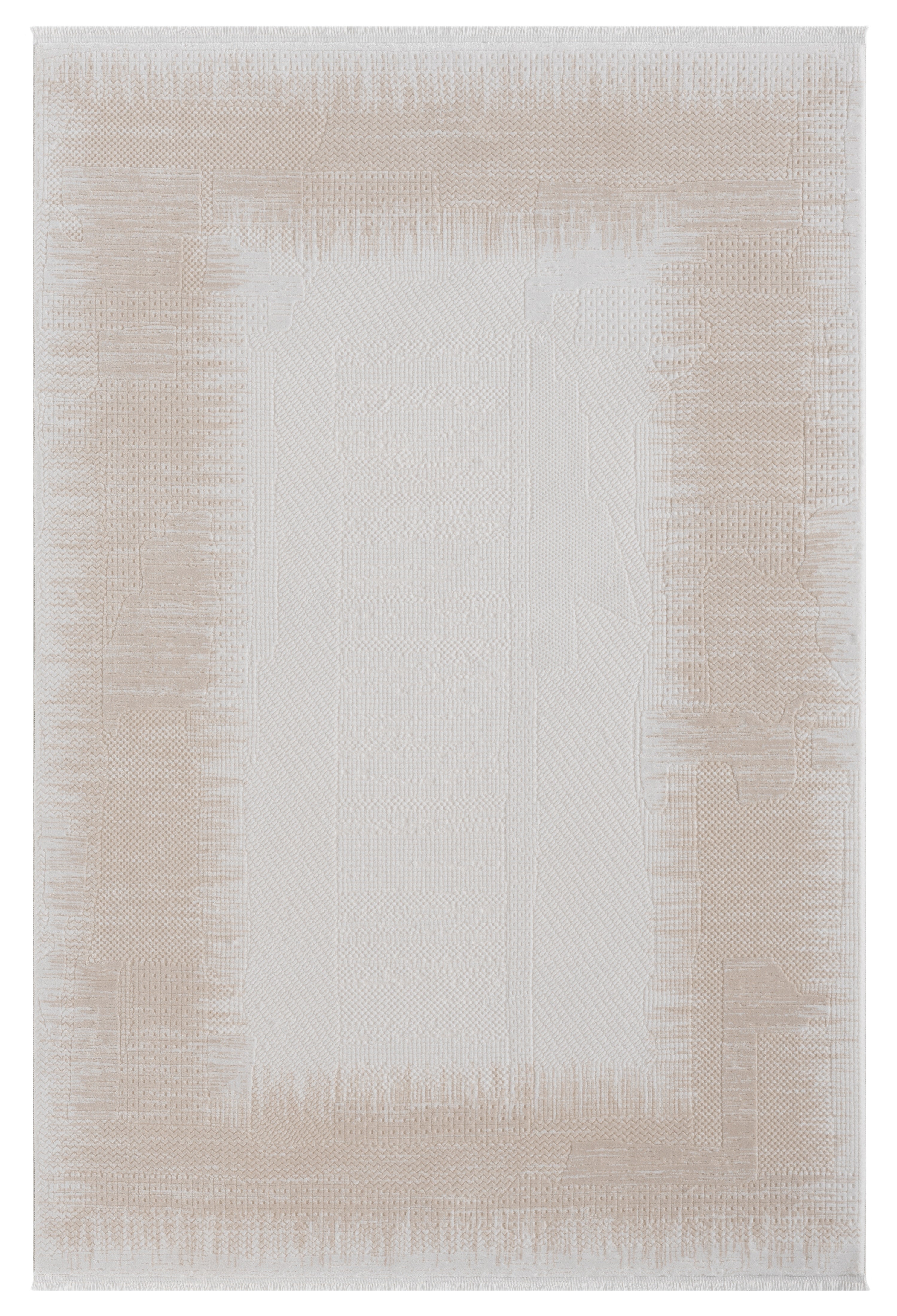 Krem Bej Eskitme Bordürlü Sade Modern Halı