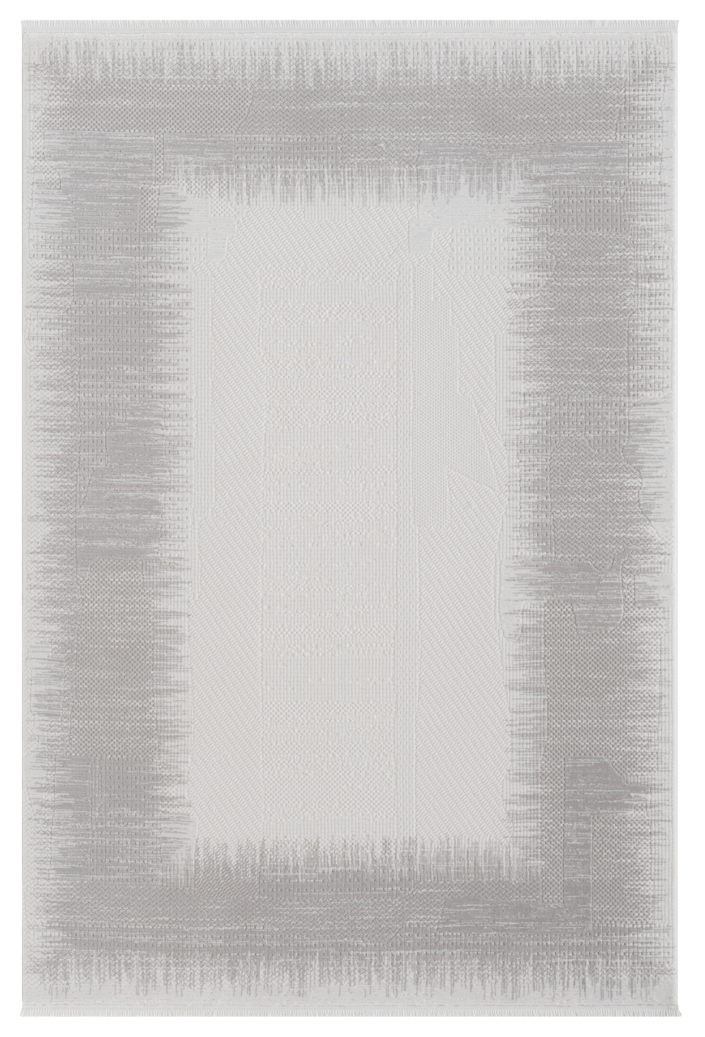 Gri Beyaz Bordürlü Modern Halı
