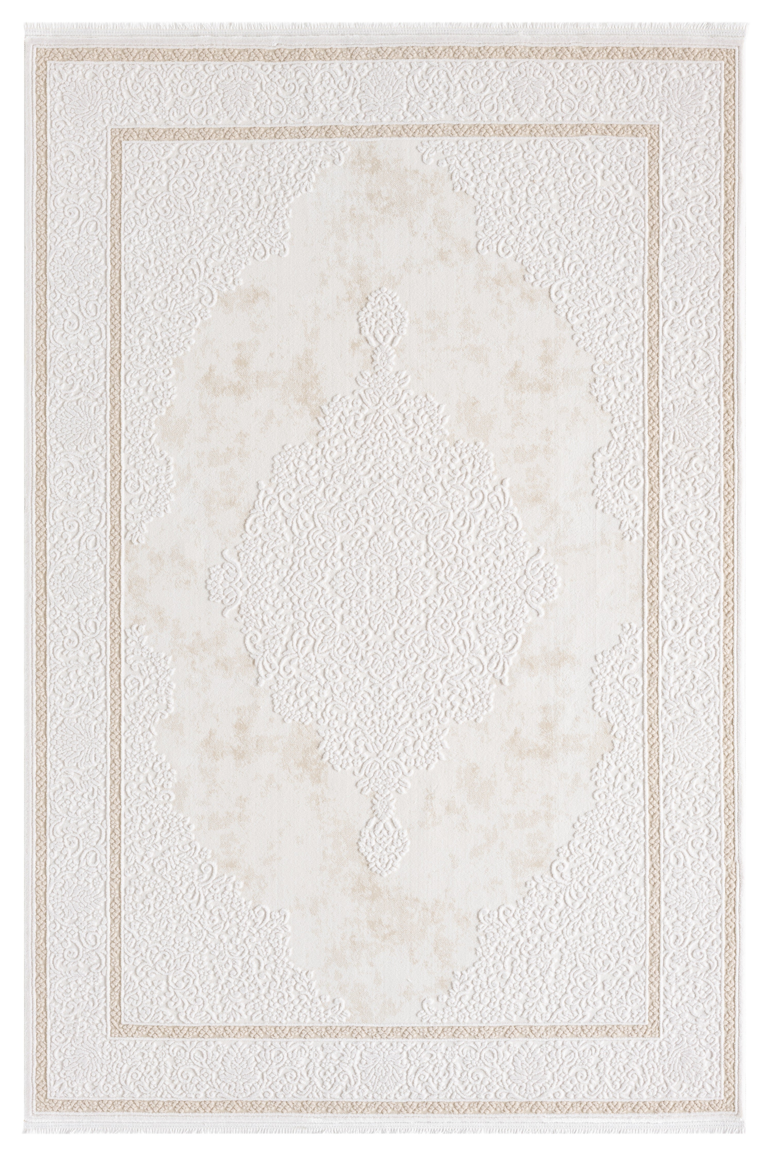 Krem Bej Klasik Madalyon Desenli Halı