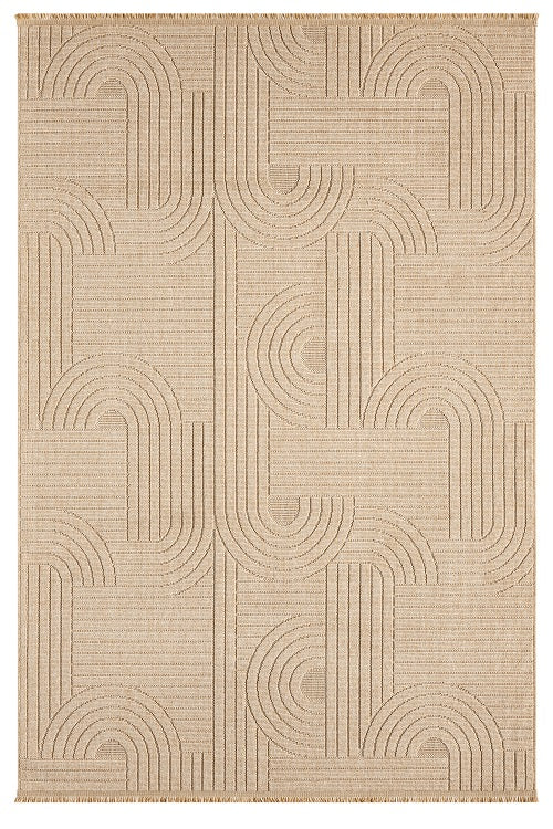 Bej Geometrik Desenli Yumuşak Modern Halı