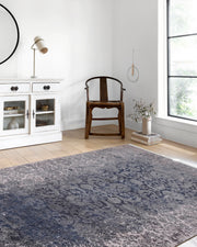 Lacivert Açık Pembe Çiçekli Vintage Geometrik Modern Halı-Pera Halı