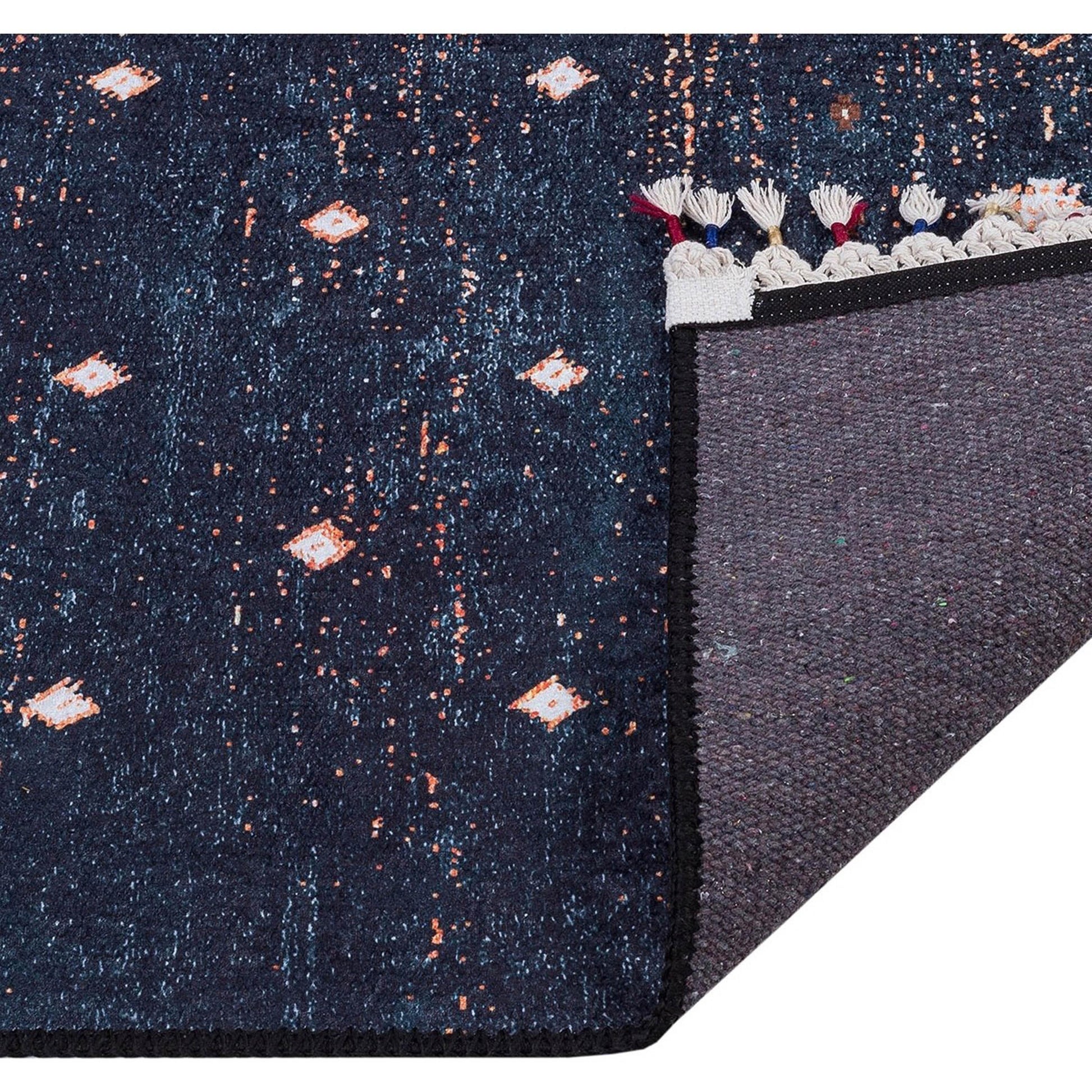 Lacivert Beyaz Minimal Geometrik Desenli Kilim Halı-Pera Halı