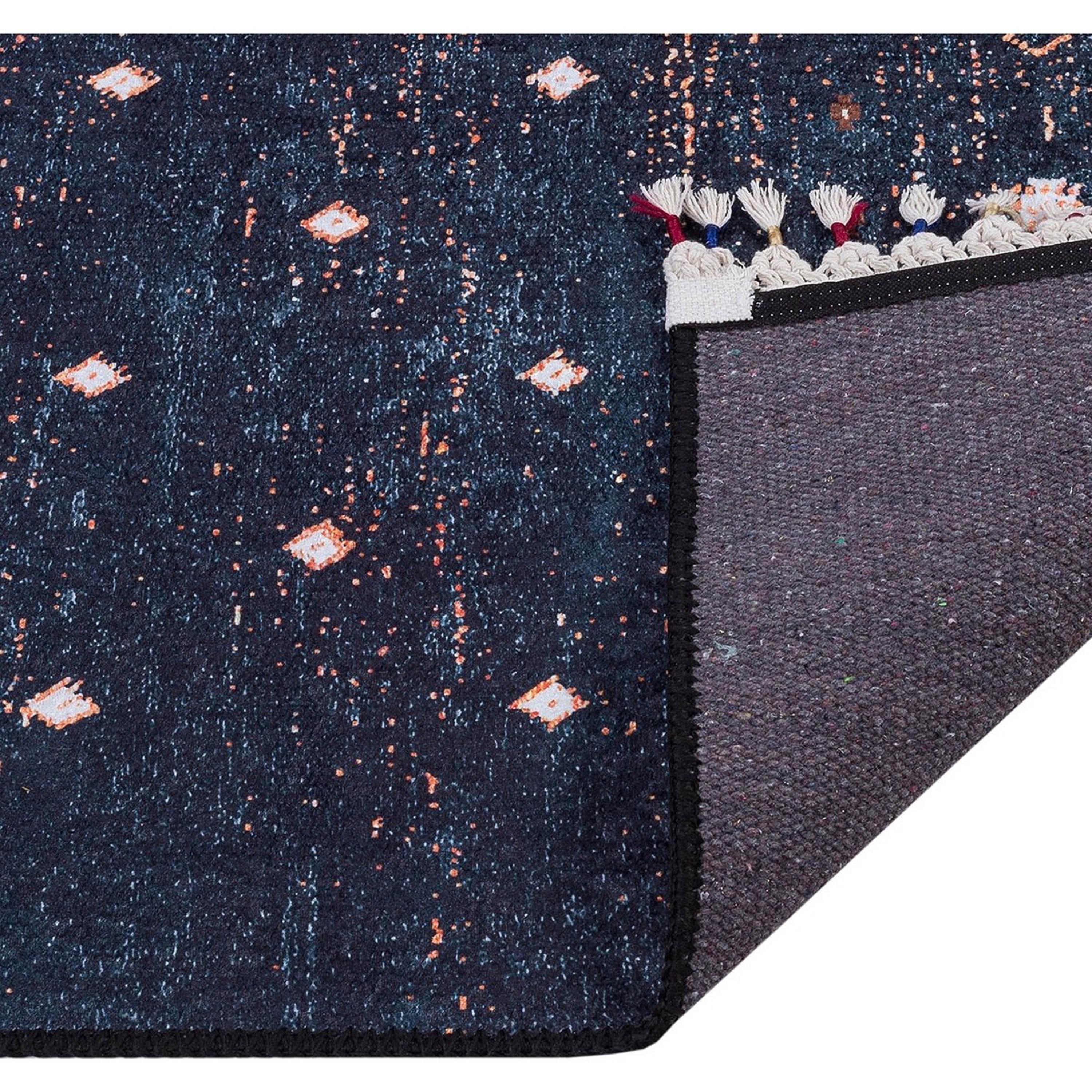 Lacivert Beyaz Minimal Geometrik Desenli Kilim Halı-Pera Halı