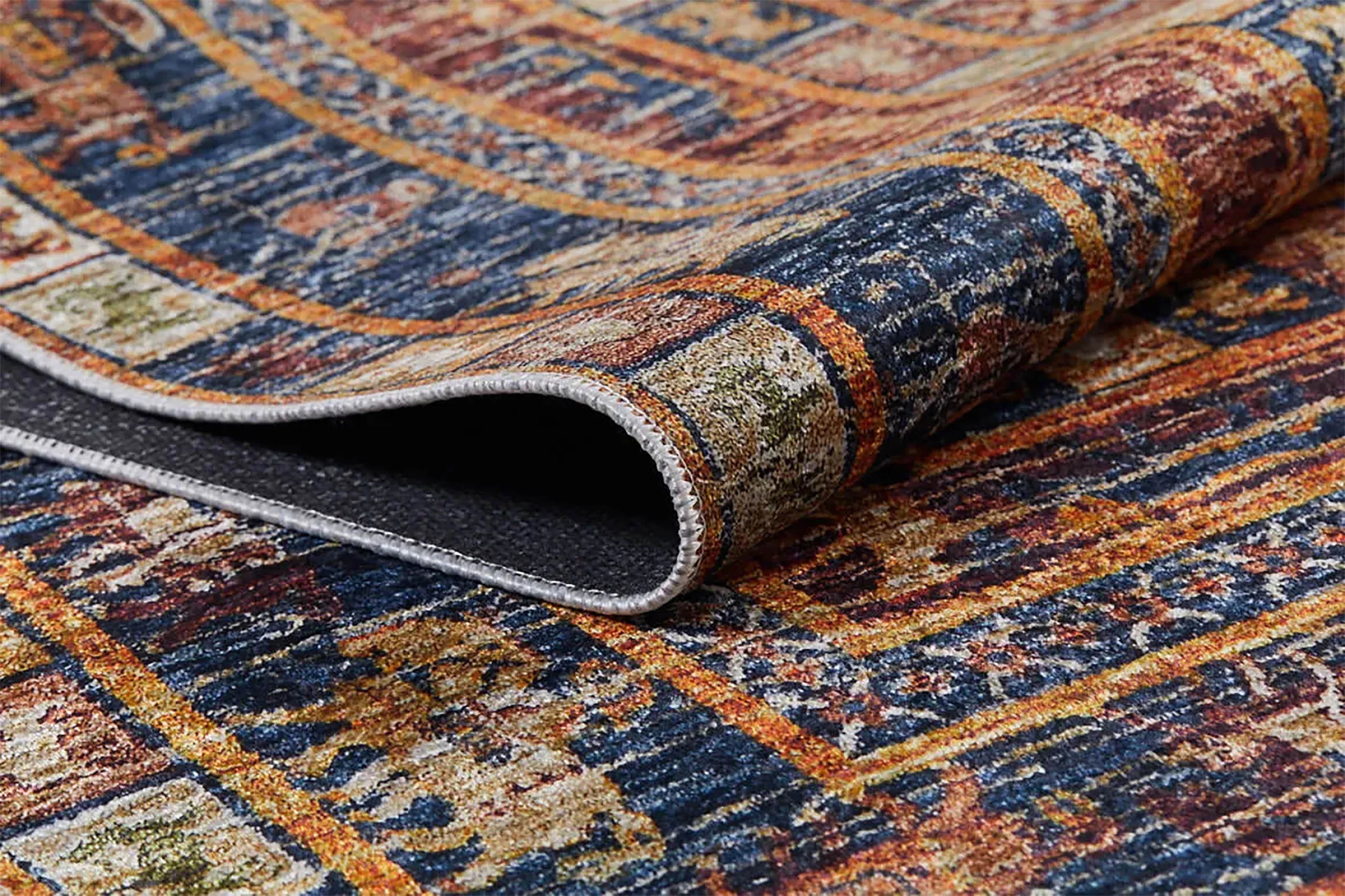 Lacivert Bordo Geleneksel Otantik Motifli Etnik Halı-Pera Halı