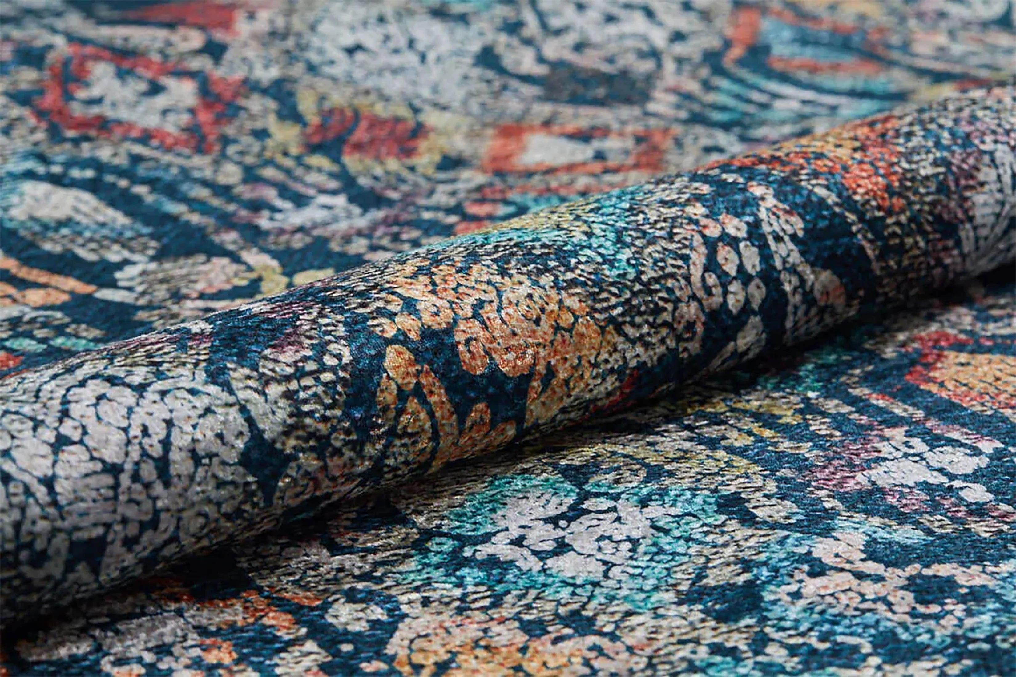 Lacivert Çok Renkli Vintage Desen Halı-Pera Halı