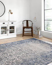 Lacivert Gri Çiçekli Vintage Geometrik Modern Halı-Pera Halı