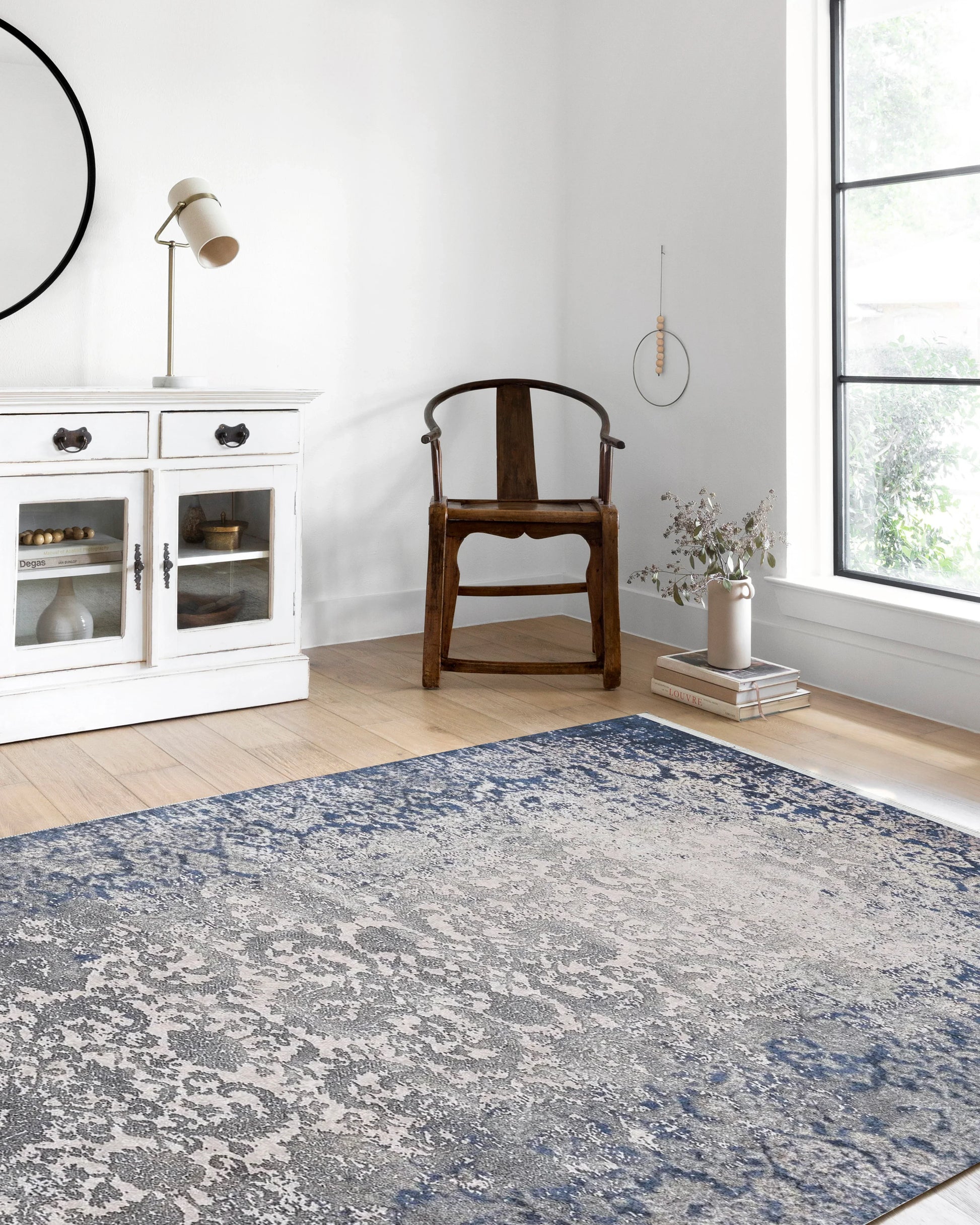 Lacivert Gri Çiçekli Vintage Geometrik Modern Halı-Pera Halı