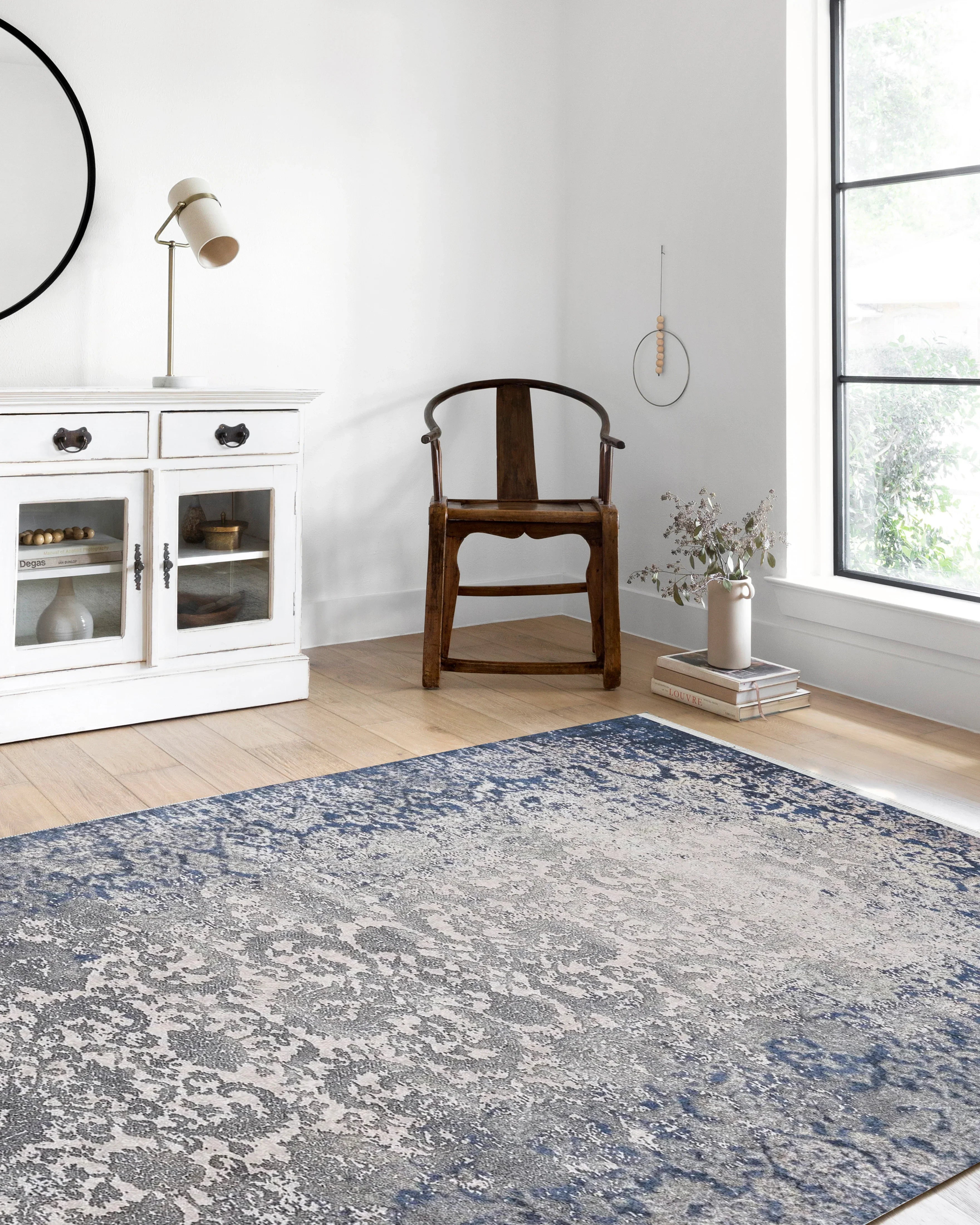 Lacivert Gri Çiçekli Vintage Geometrik Modern Halı-Pera Halı