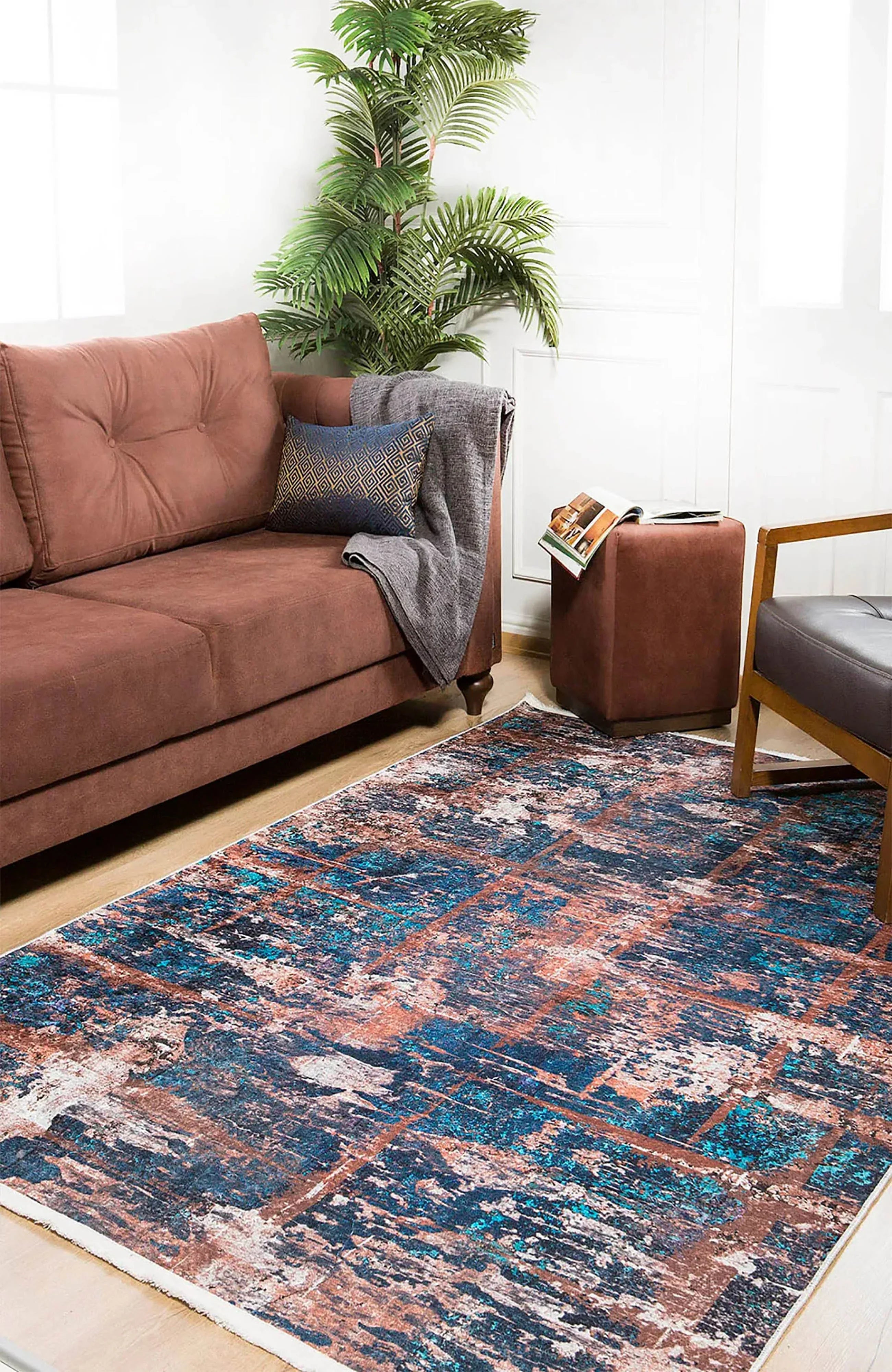 Lacivert Kahverengi Modern Halı-Pera Halı