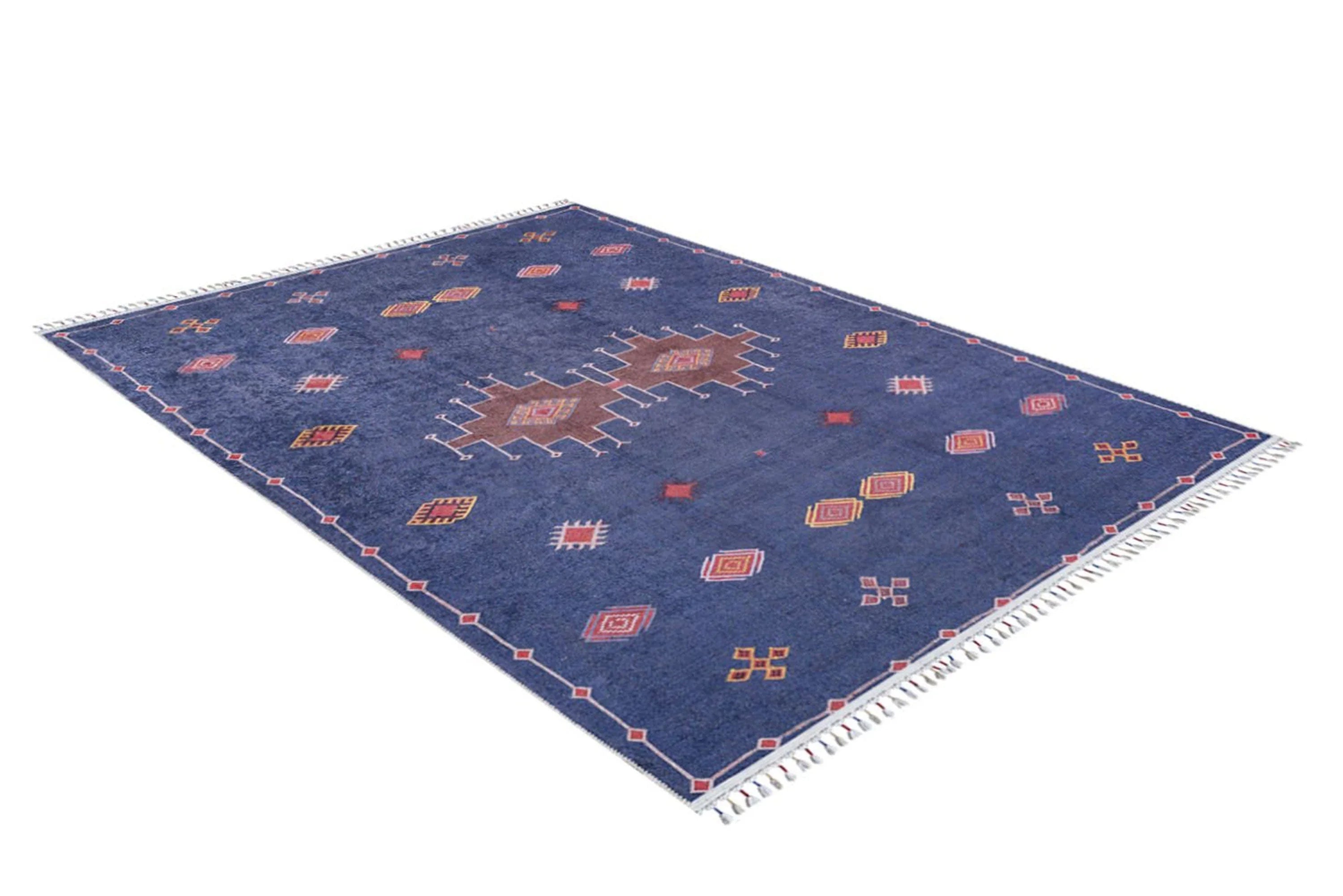 Lacivert Kırmızı Geometrik Desenli Anadolu Kilim Halı-Pera Halı