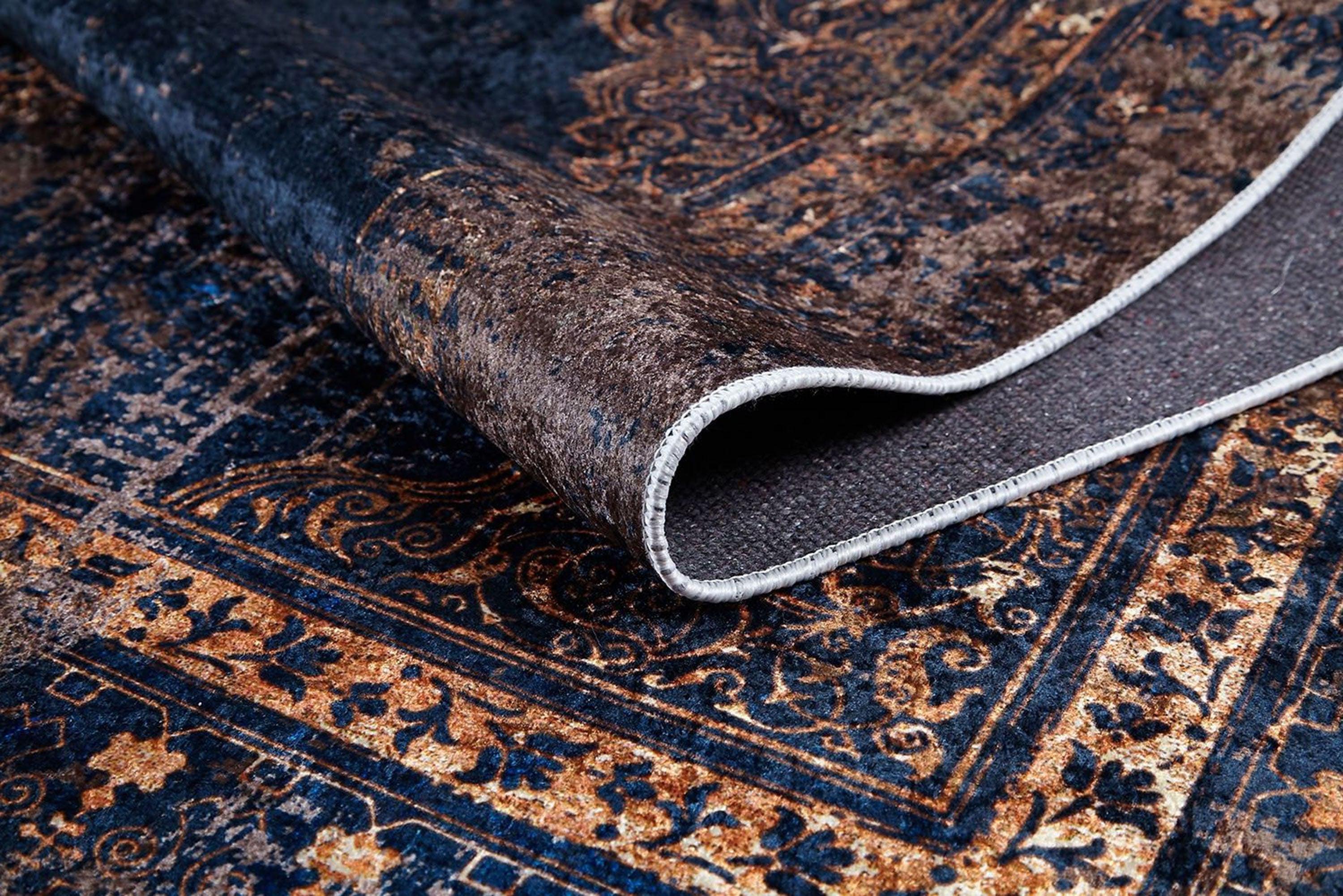 Lacivert Krem Bej Geometrik Desenli Kilim Halı-Pera Halı