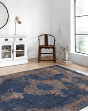 Lacivert Krem Bej Geometrik Desenli Kilim Halı-Pera Halı