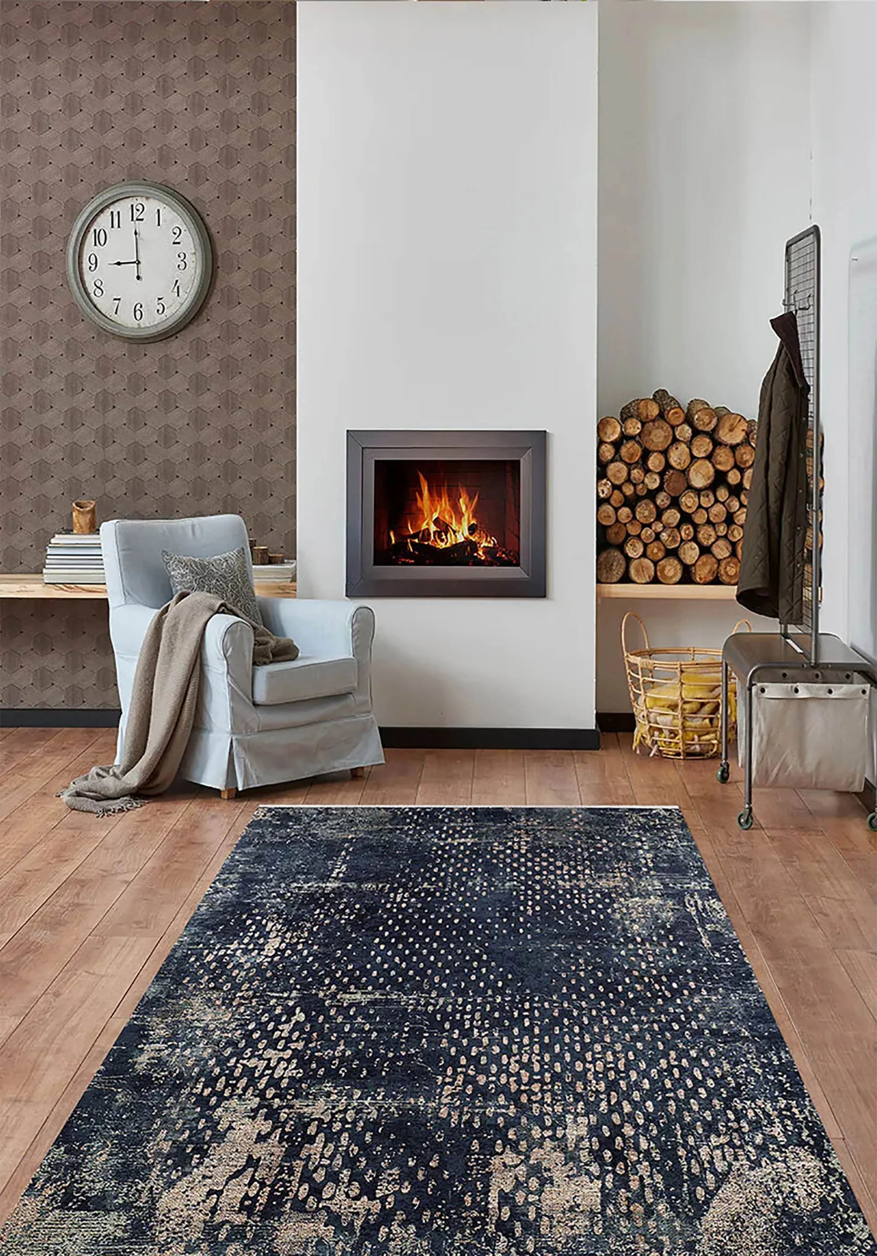 Lacivert Siyah Soyut Desen Modern Halı-Pera Halı