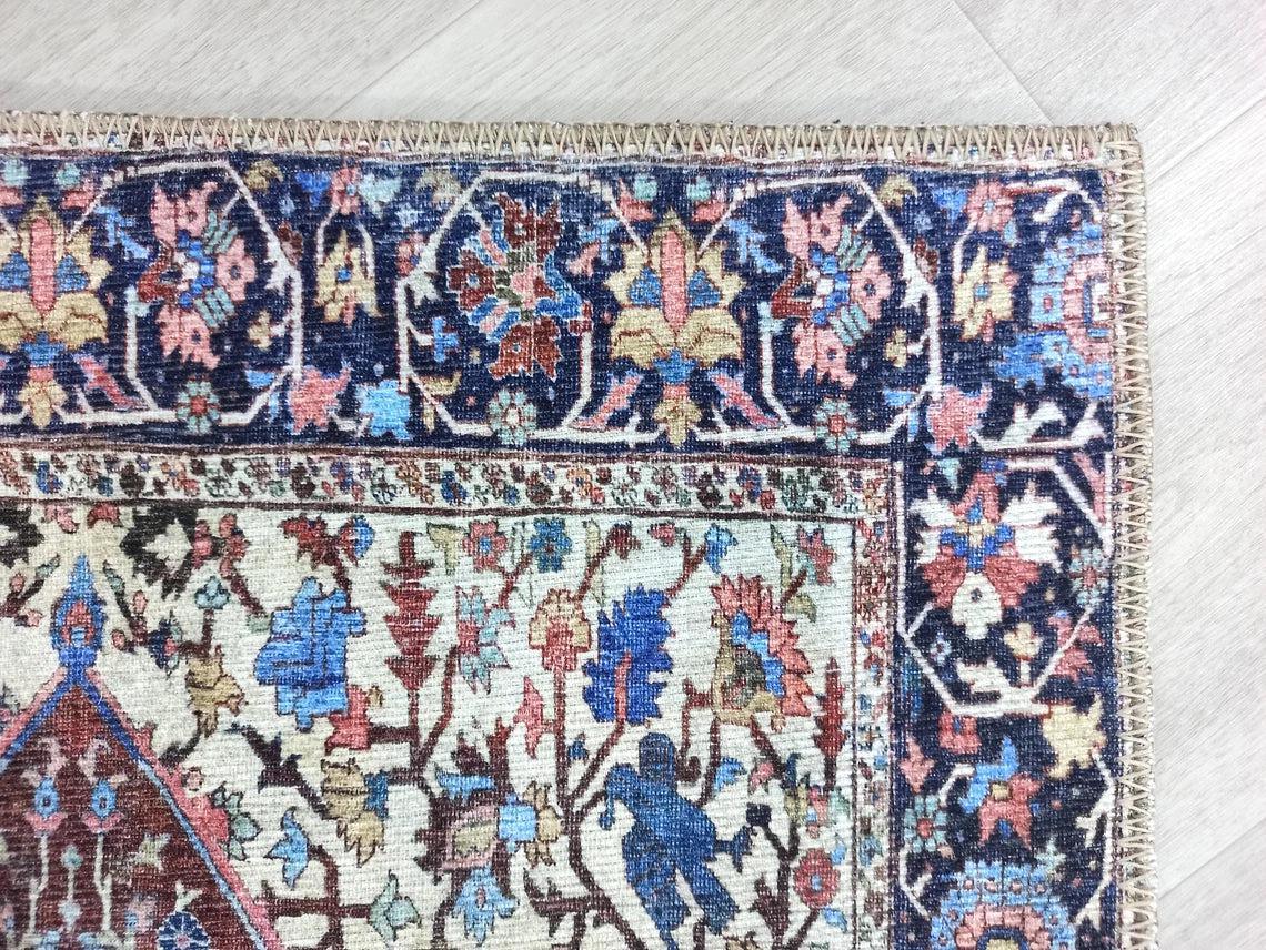 Lacivert ve Kahverengi Madalyon Desenli Vintage Halı-Pera Halı