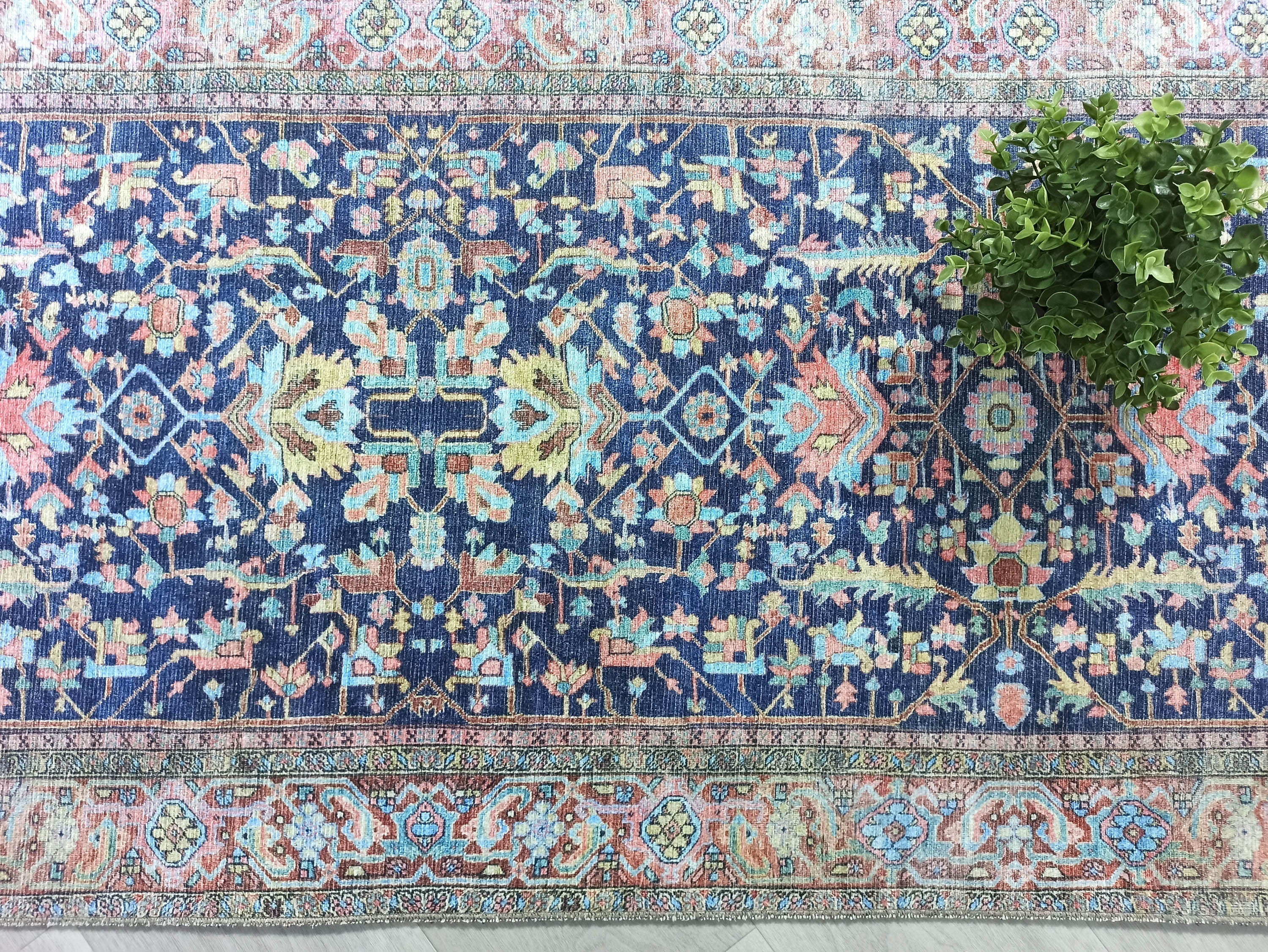 Grauer Vintage-Teppich mit geometrischem Muster