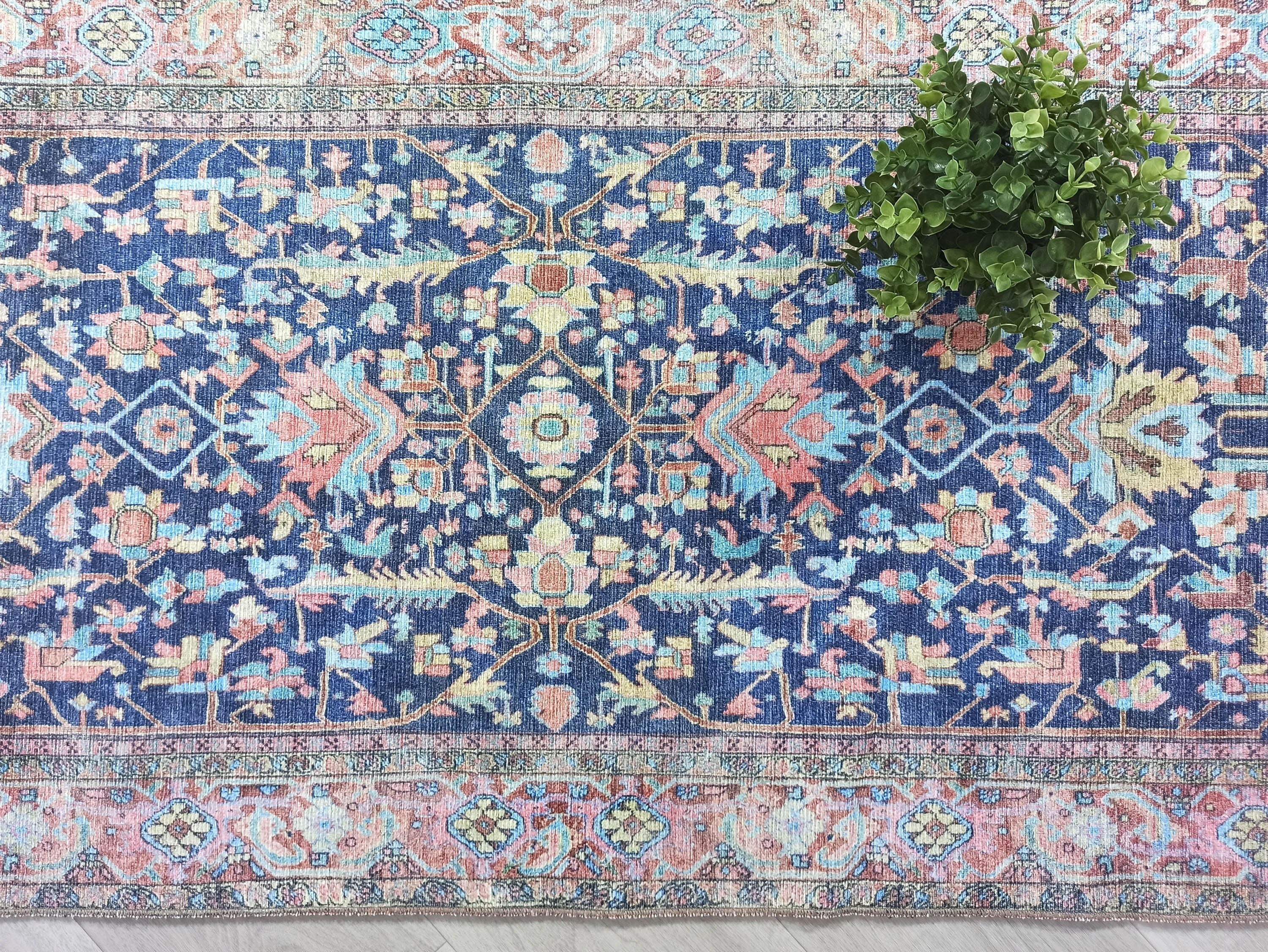 Grauer Vintage-Teppich mit geometrischem Muster