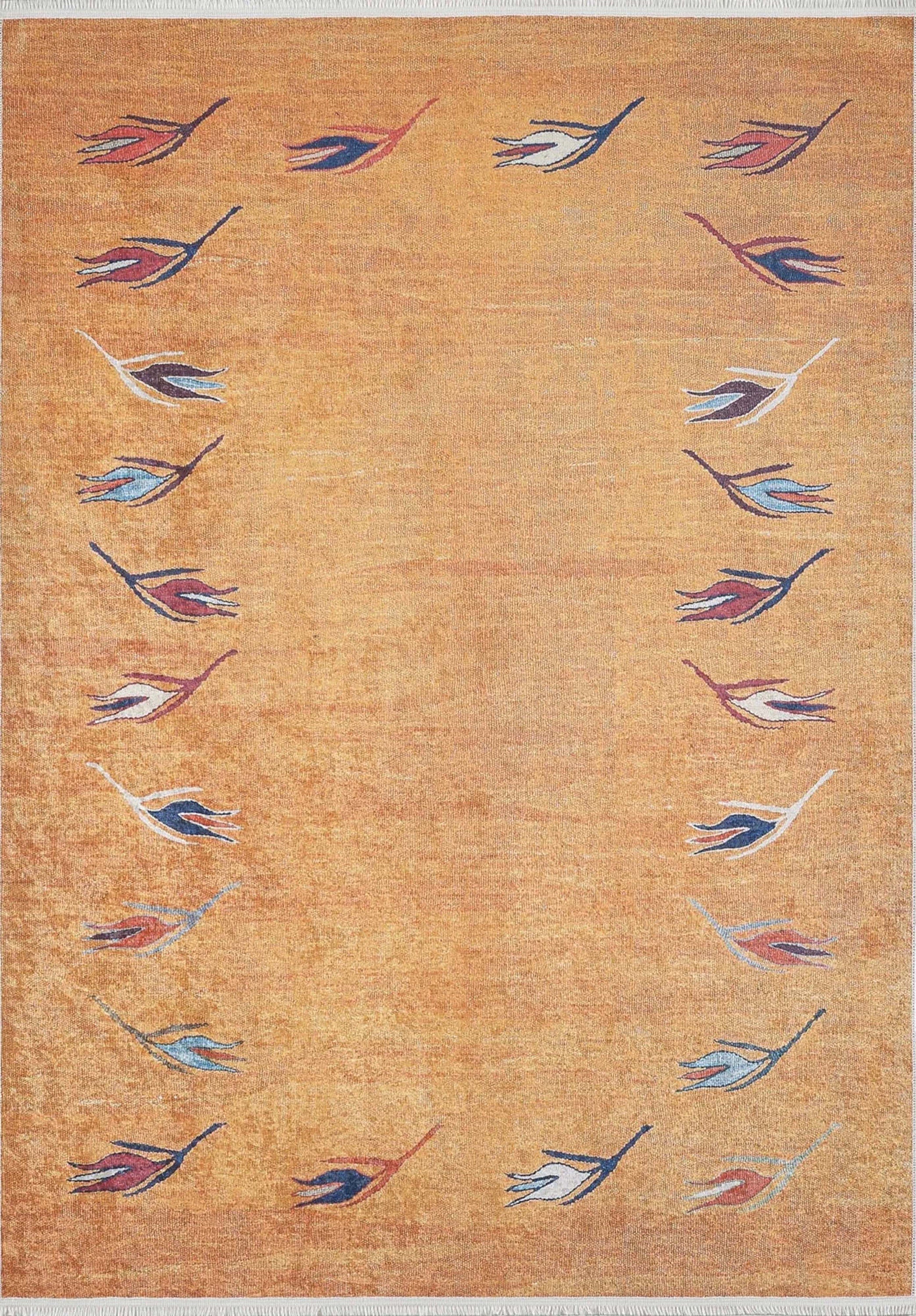 Açık Mavi ve Turuncu Yaprak Desenli Anadolu Kilim Halı - Pera Halı