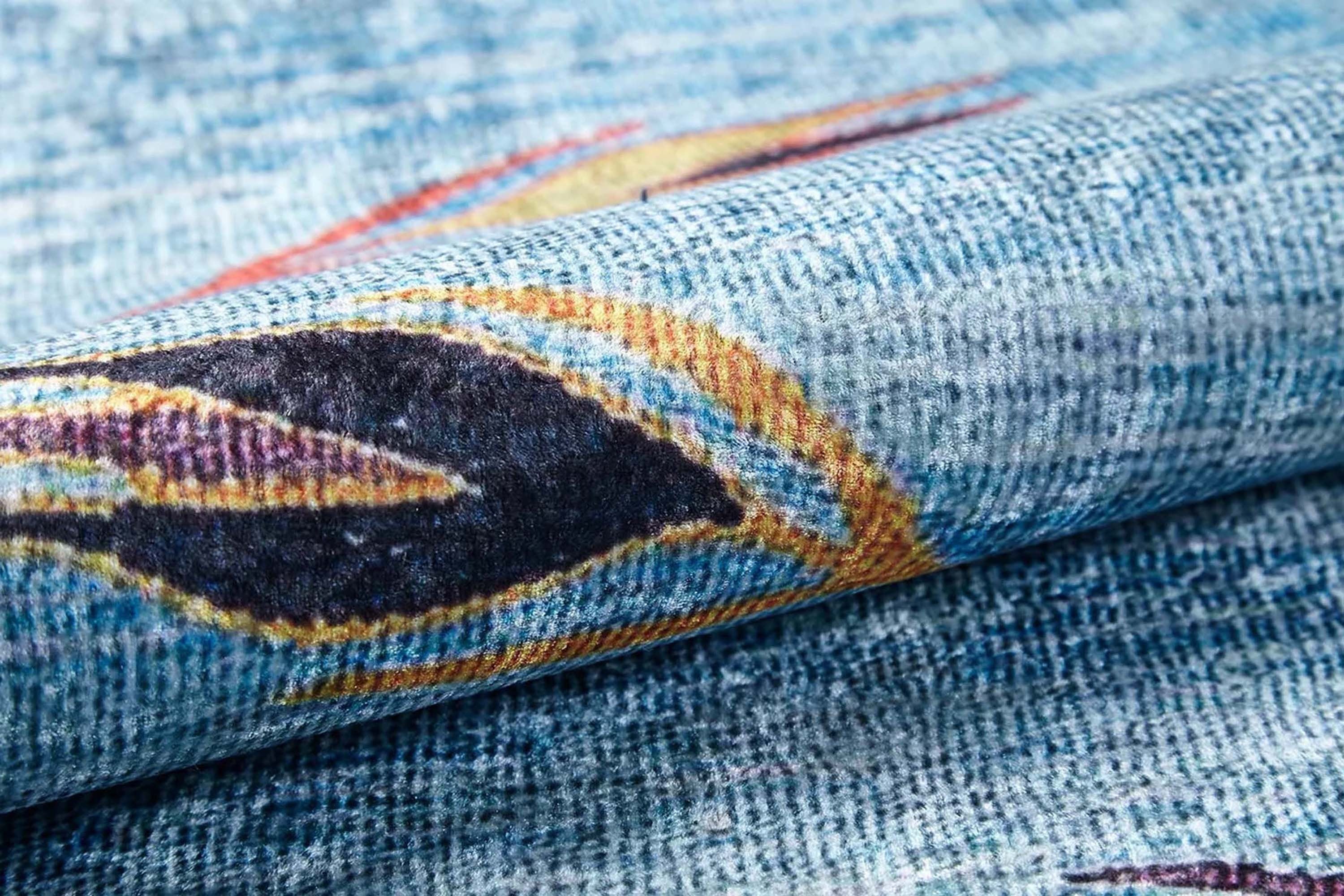 Açık Mavi ve Turuncu Yaprak Desenli Anadolu Kilim Halı - Pera Halı