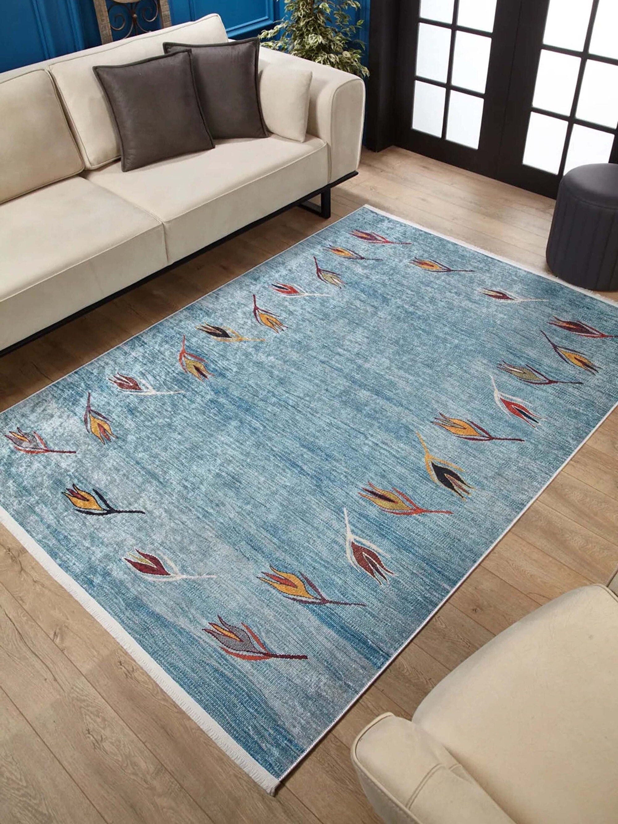 Açık Mavi ve Turuncu Yaprak Desenli Anadolu Kilim Halı - Pera Halı