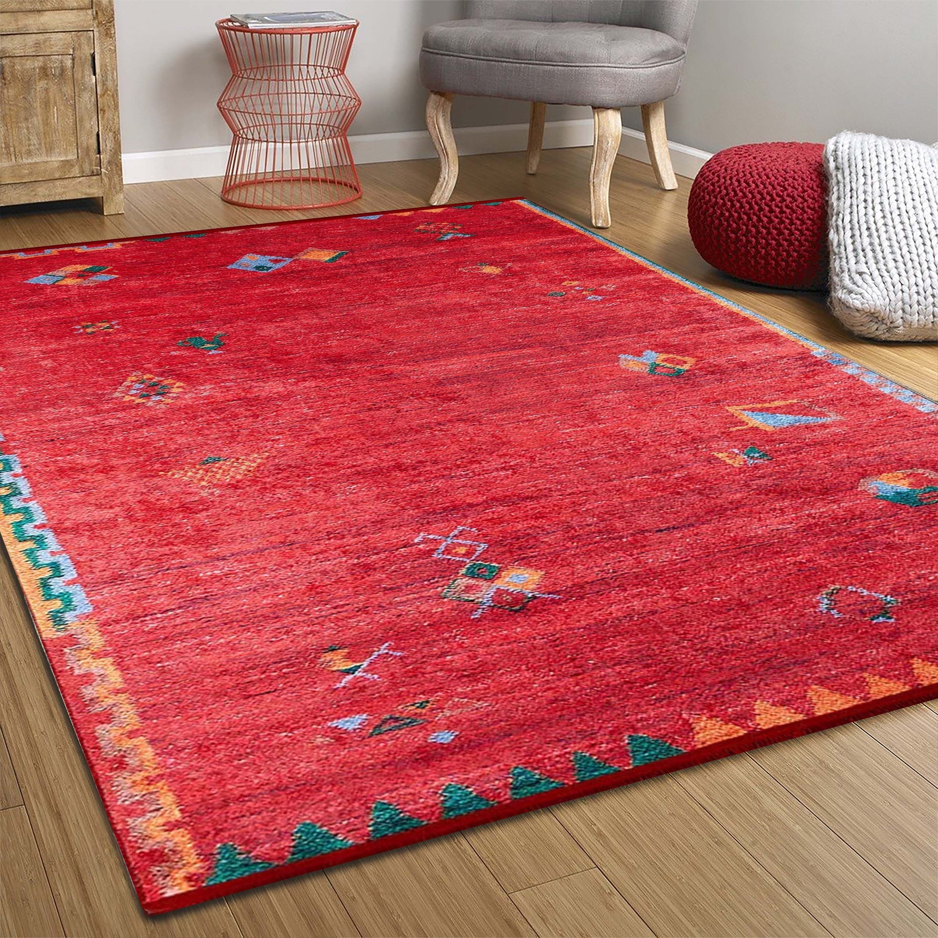 Kiremit Kırmızı Geometrik Desenli Uşak Kilim Halı - Pera Halı