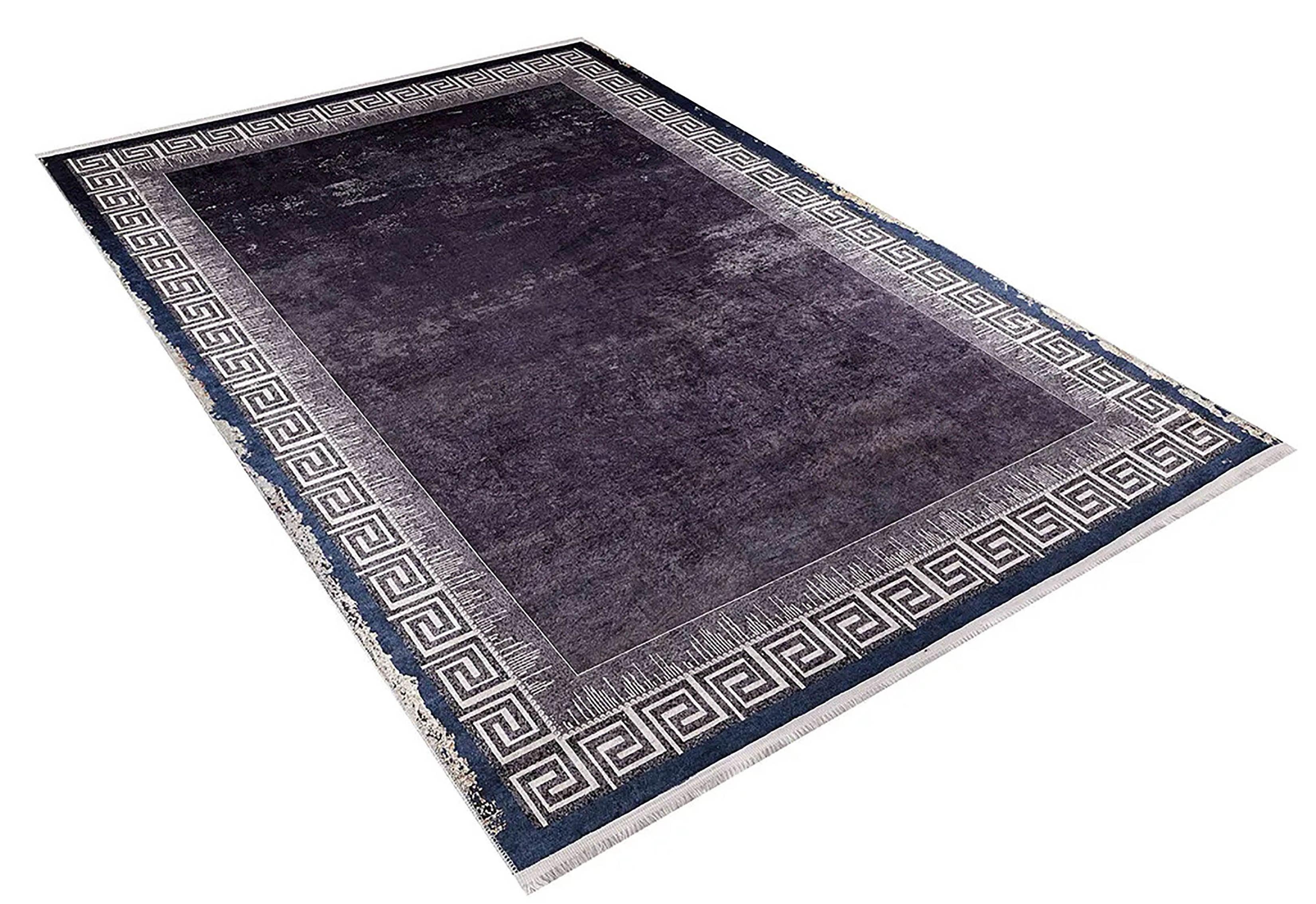 Lüks Eskitme Mürdüm ve Koyu Mor Yunan Anahtar Bordürlü Halı-Pera Halı