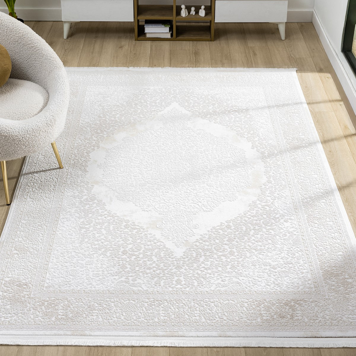 Lüks Krem Beyaz Medallion Halı-Pera Halı