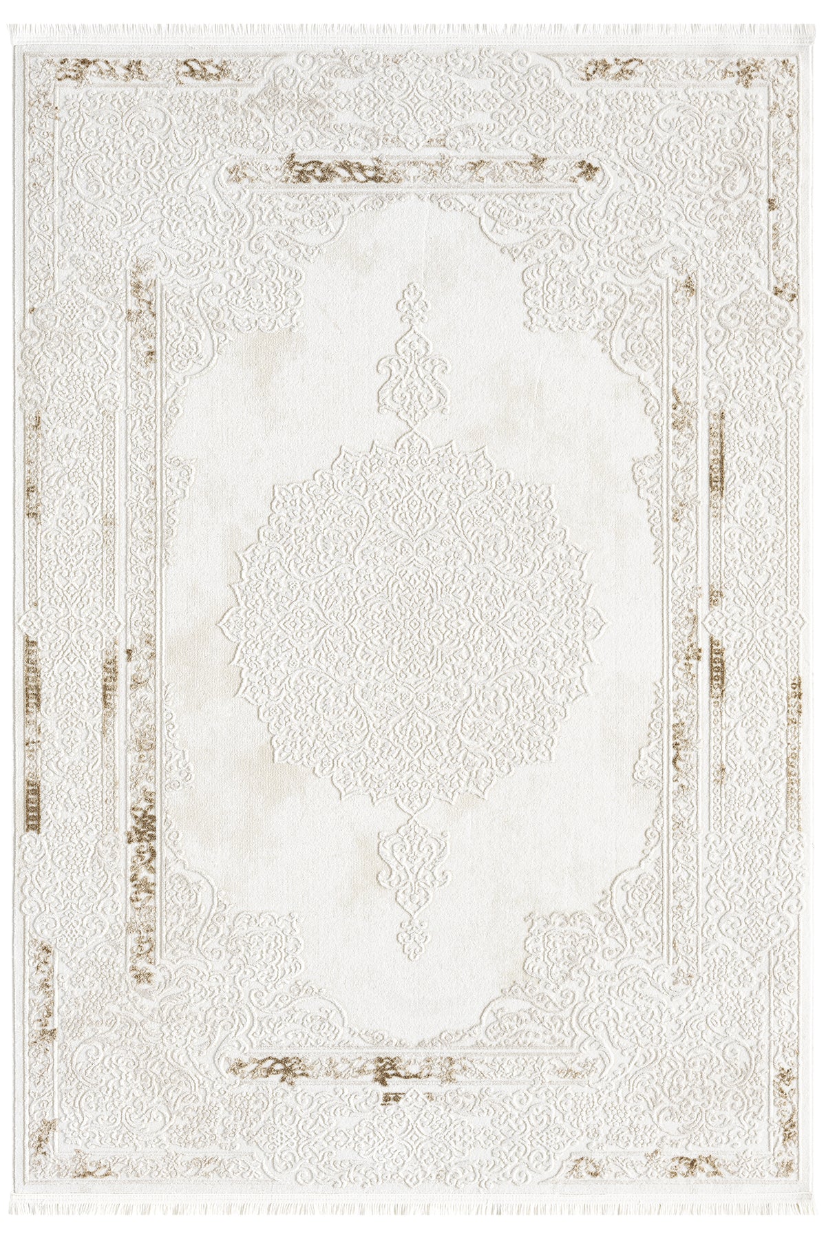 Lüks Krem Kahve Medallion Desenli Halı-Pera Halı