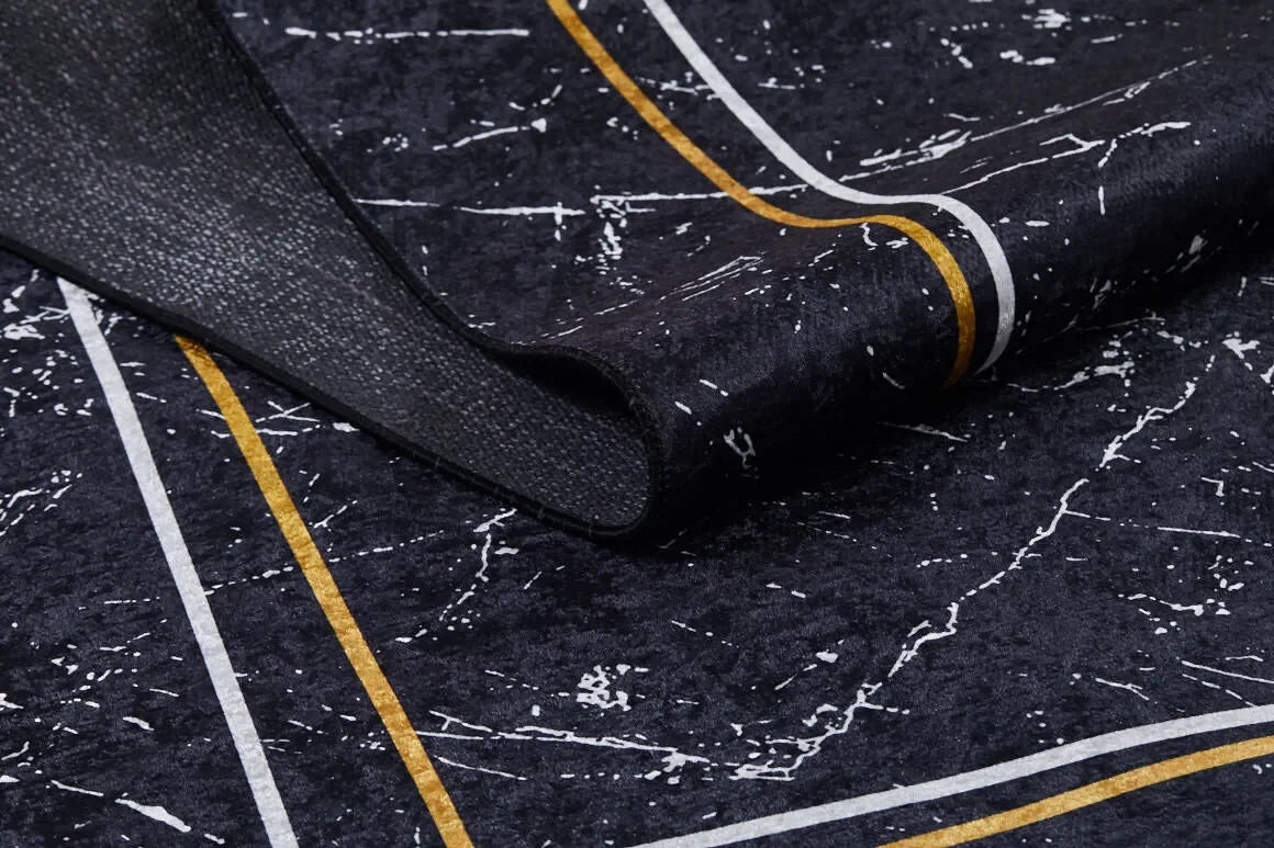 Lüks Siyah Altın Efektli Kadın Portresi Sanatsal Halı-Pera Halı