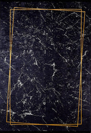 Lüks Siyah Mermer Desenli İnce Gold Bordürlü Halı-Pera Halı