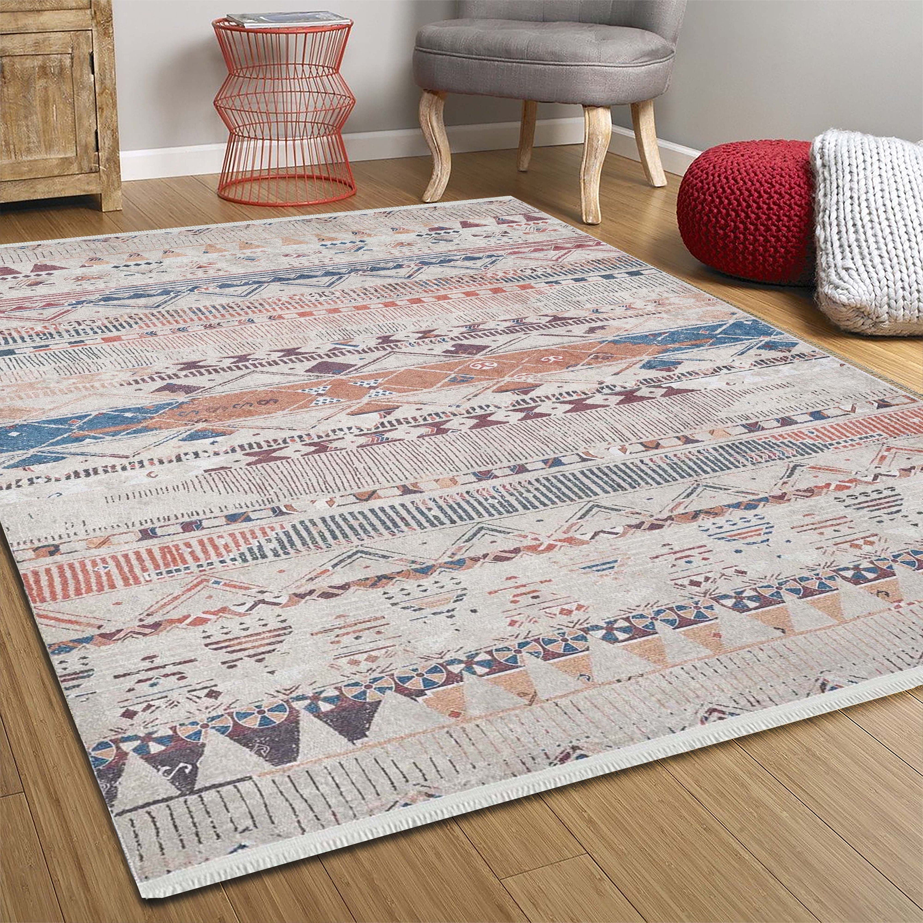 Gri Bej Renkli Geometrik Desenli Anadolu Kilim Halı - Pera Halı