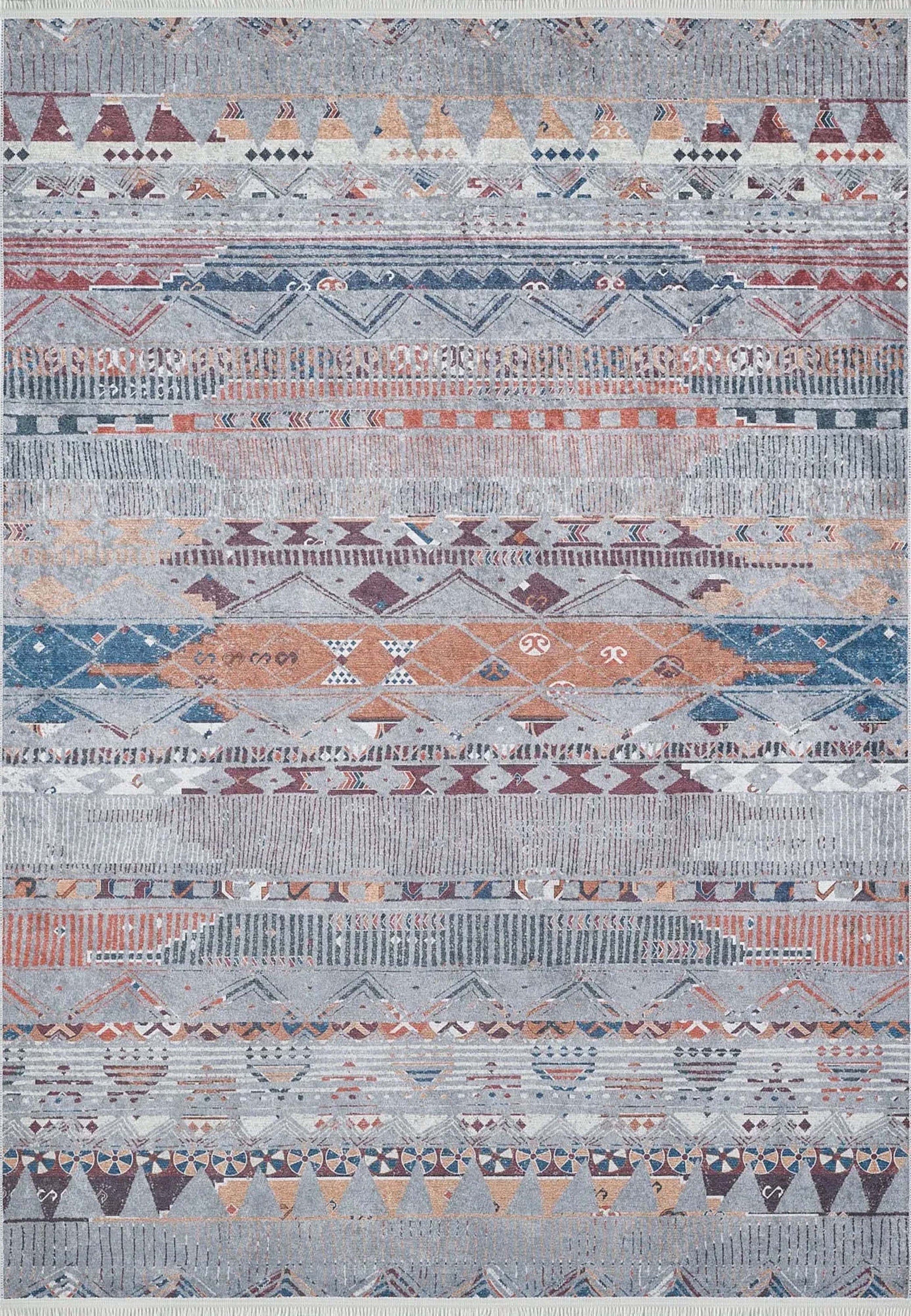 Gri Bej Renkli Geometrik Desenli Anadolu Kilim Halı - Pera Halı