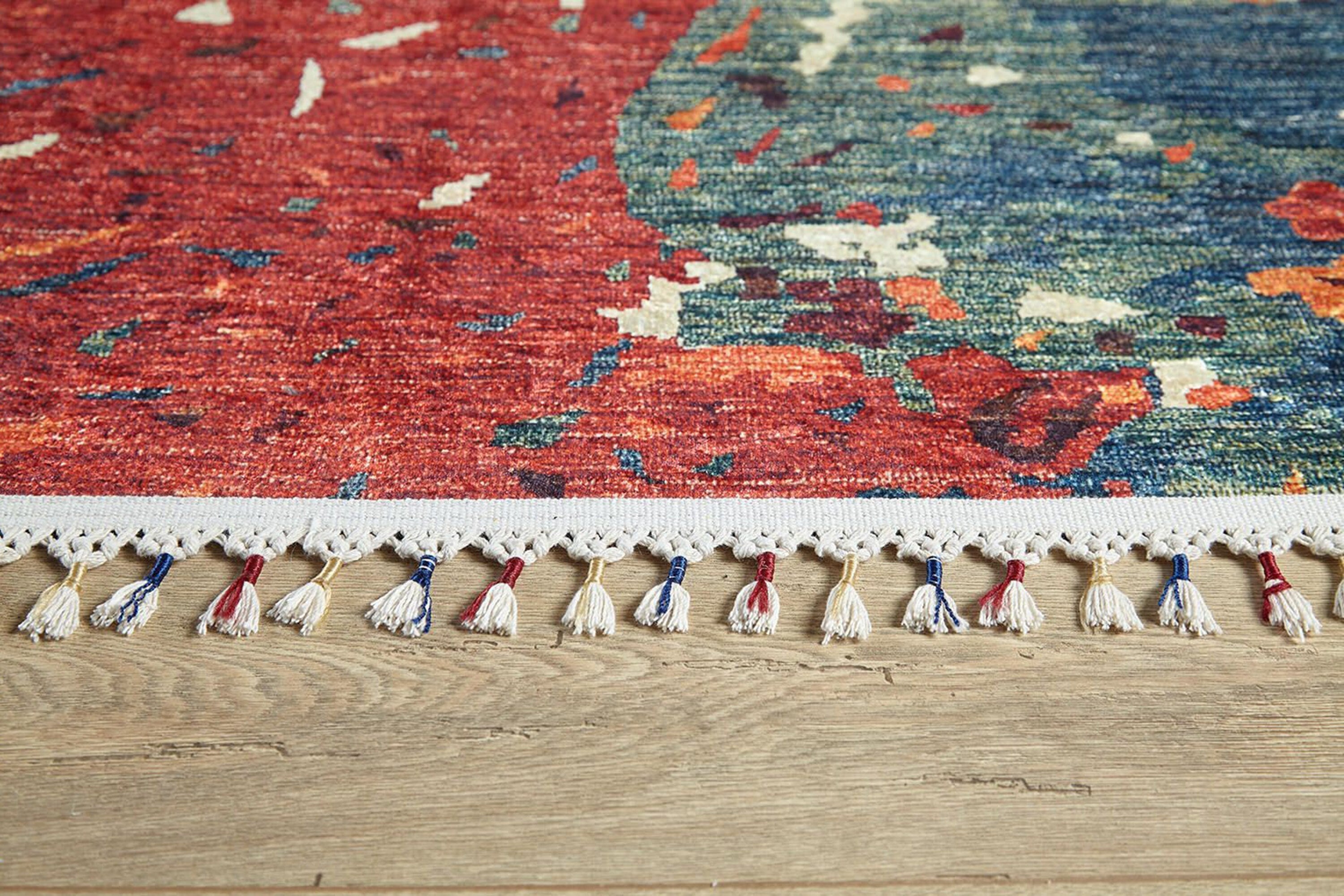 Modern Kırmızı Bej Mavi Turuncu Abstract Desenli Halı - Pera Halı