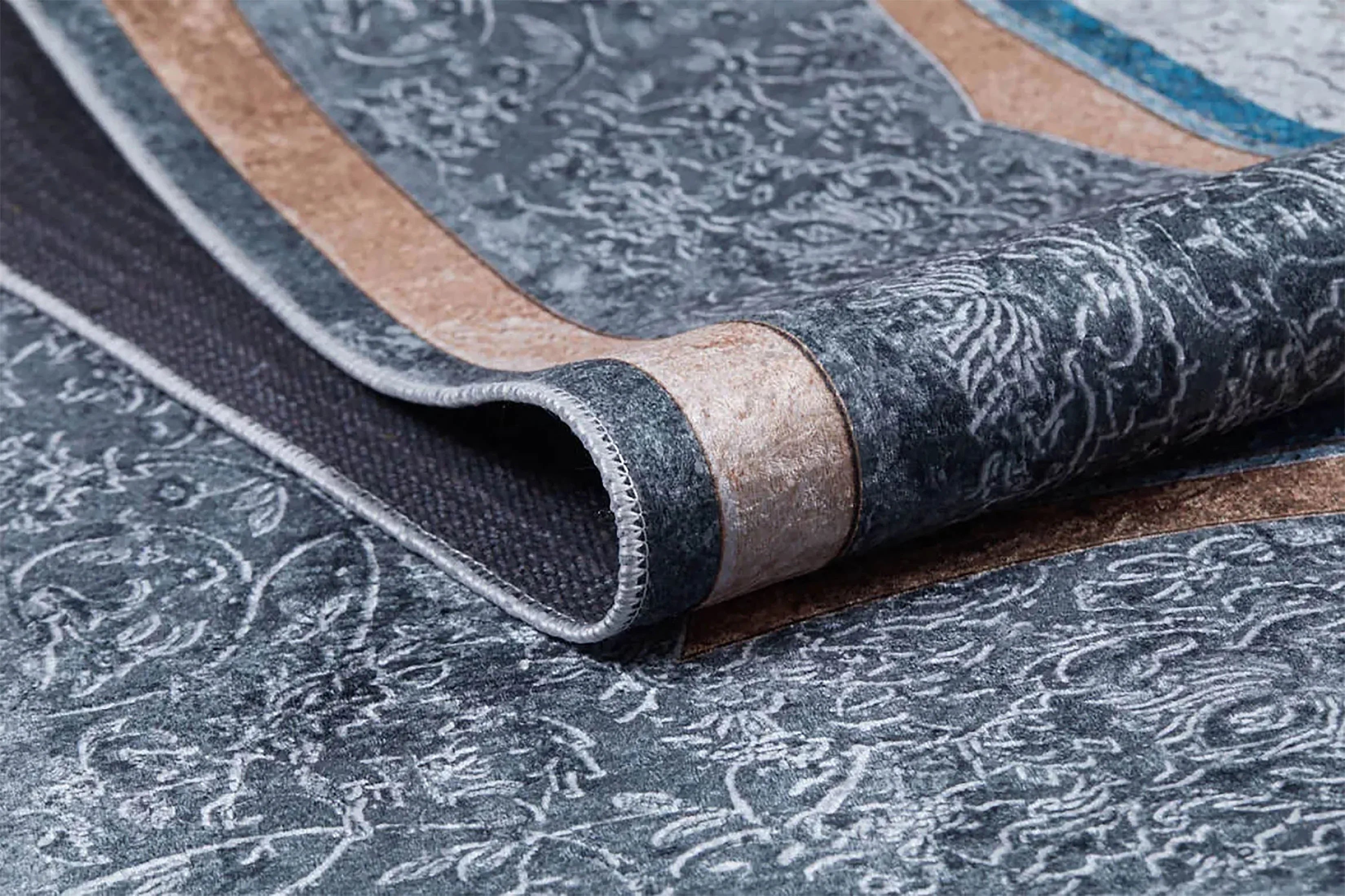 Madalyon Gri Mavi Bej Halı-Pera Halı